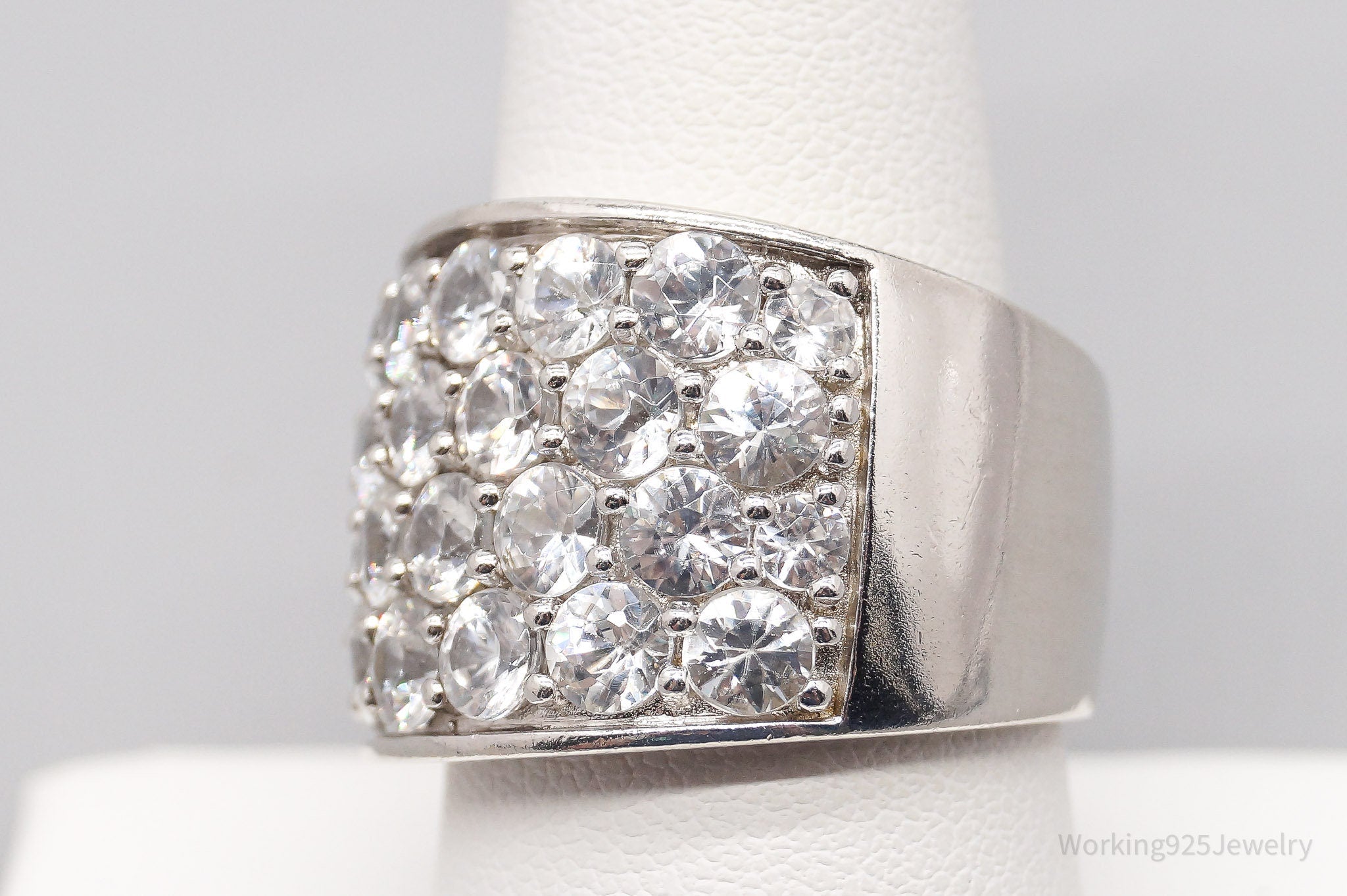 Vintage Cubic Zirconia Sterling Silver Band Ring - Size 9