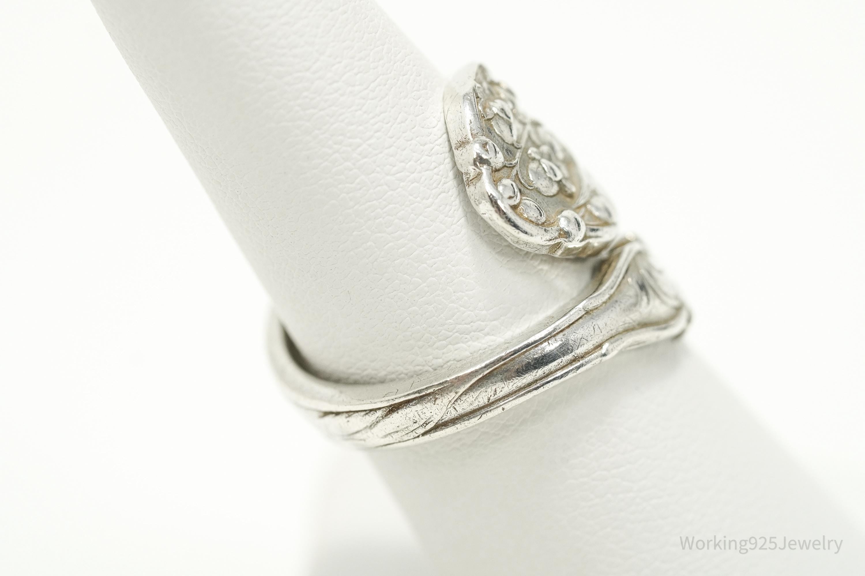 Antique GORHAM Flower Sterling Silver Wrap Spoon Ring - Size 7.25
