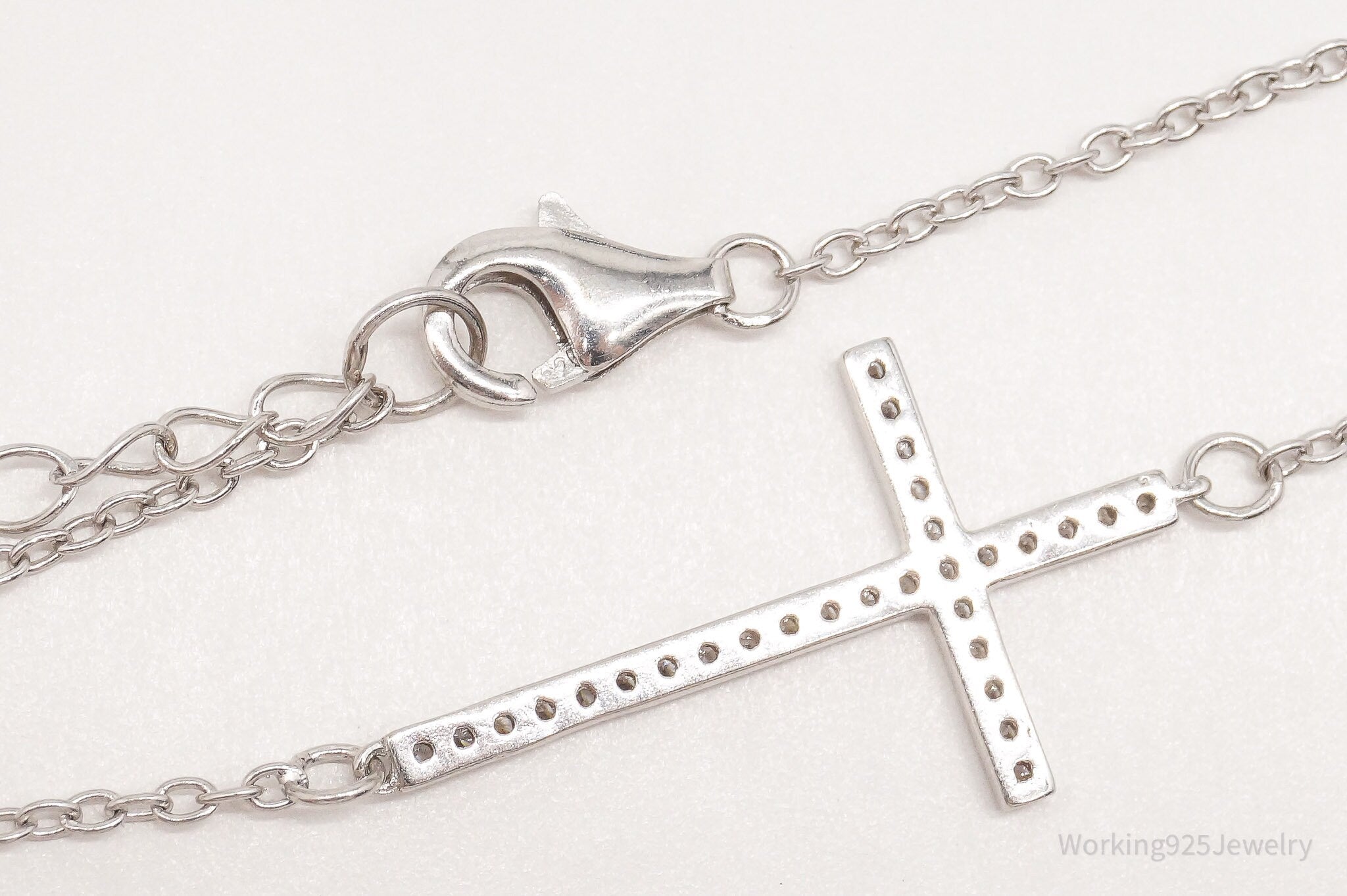 Vintage Cubic Zirconia Cross Sterling Silver Necklace 18"