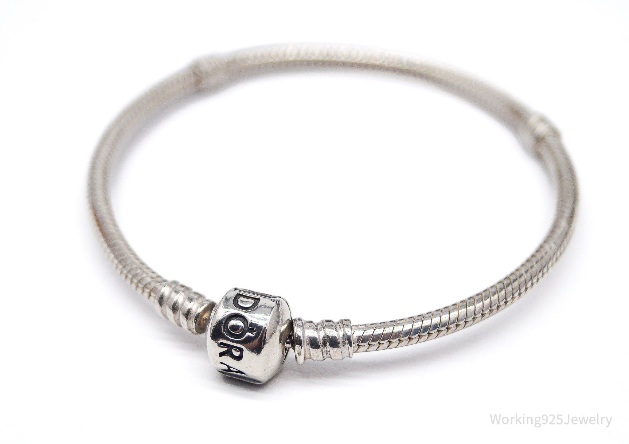 VTG Pandora Iconic Pandora Logo Sterling Silver Clasp Charm Bracelet 7 1/8"