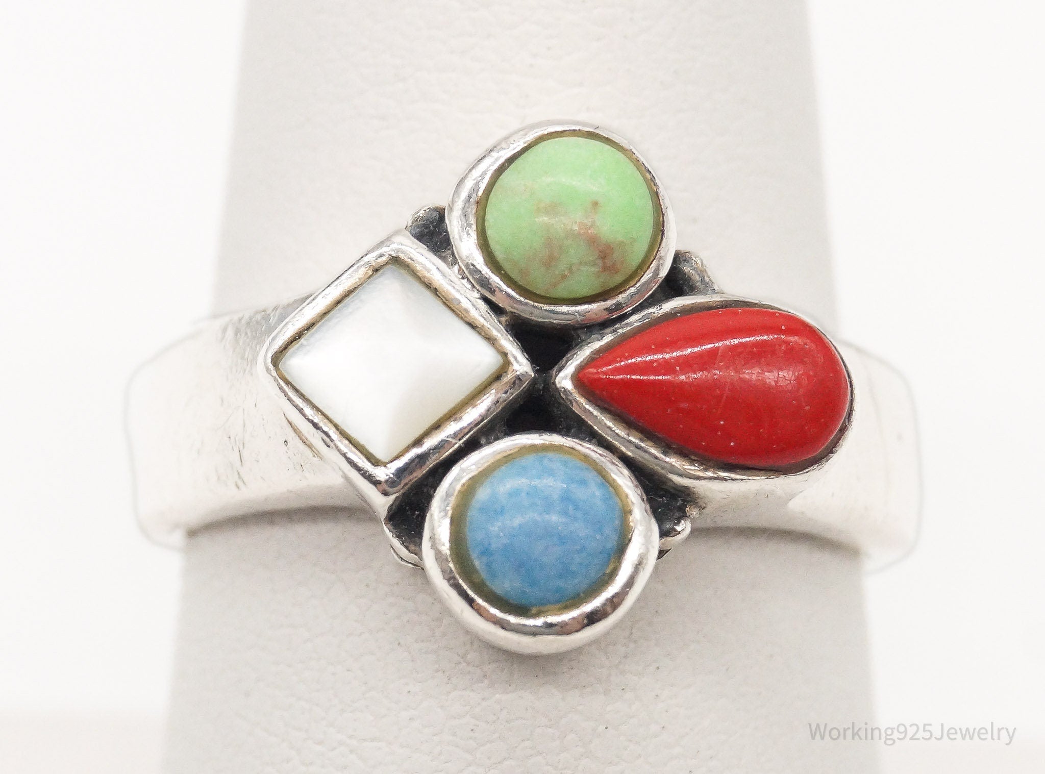 Vintage Southwestern Multi Gemstone Sterling Silver Ring - Size 7.75