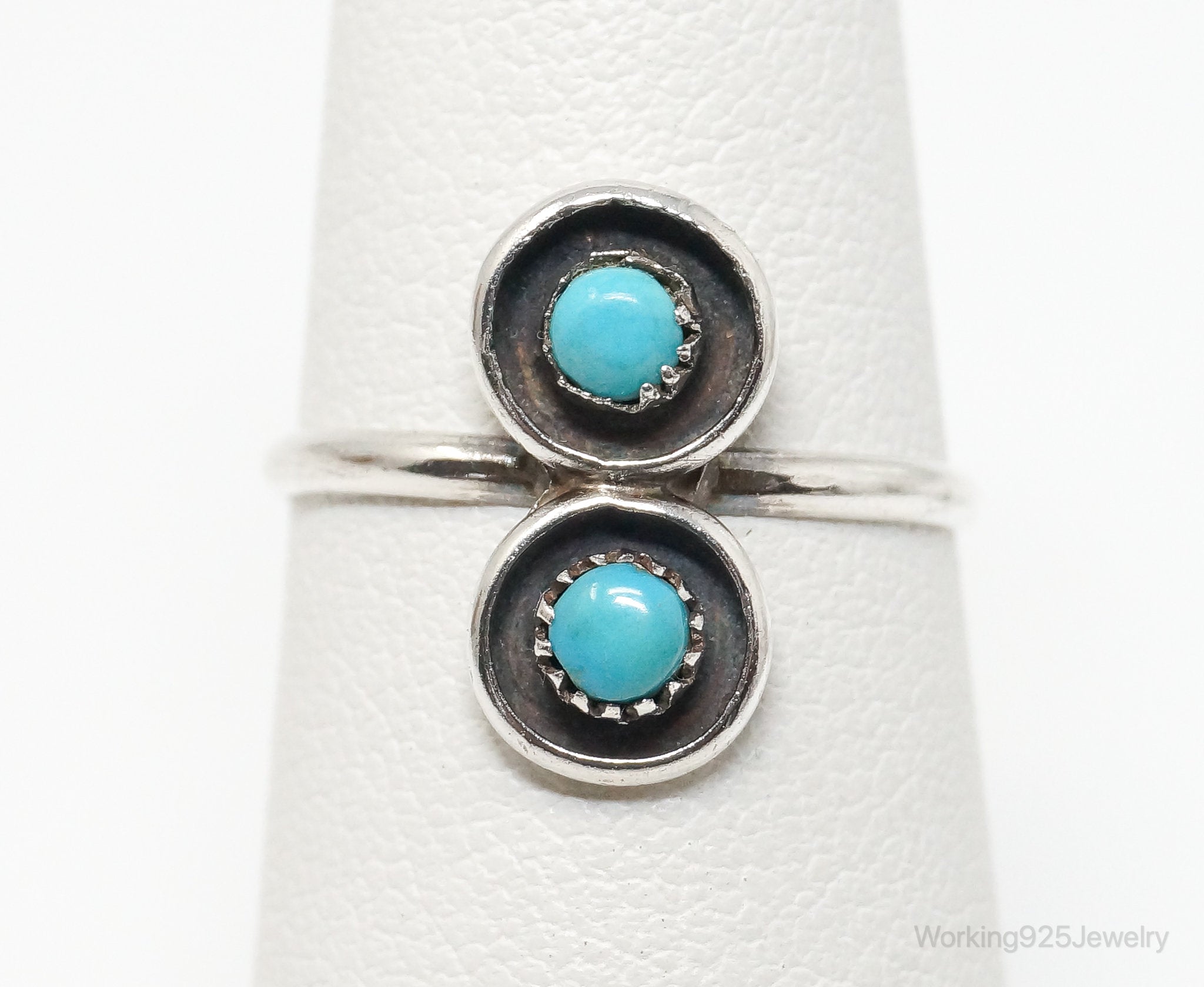 VTG Handmade Native American Turquoise Unsigned Sterling Silver Ring - SZ 5.5