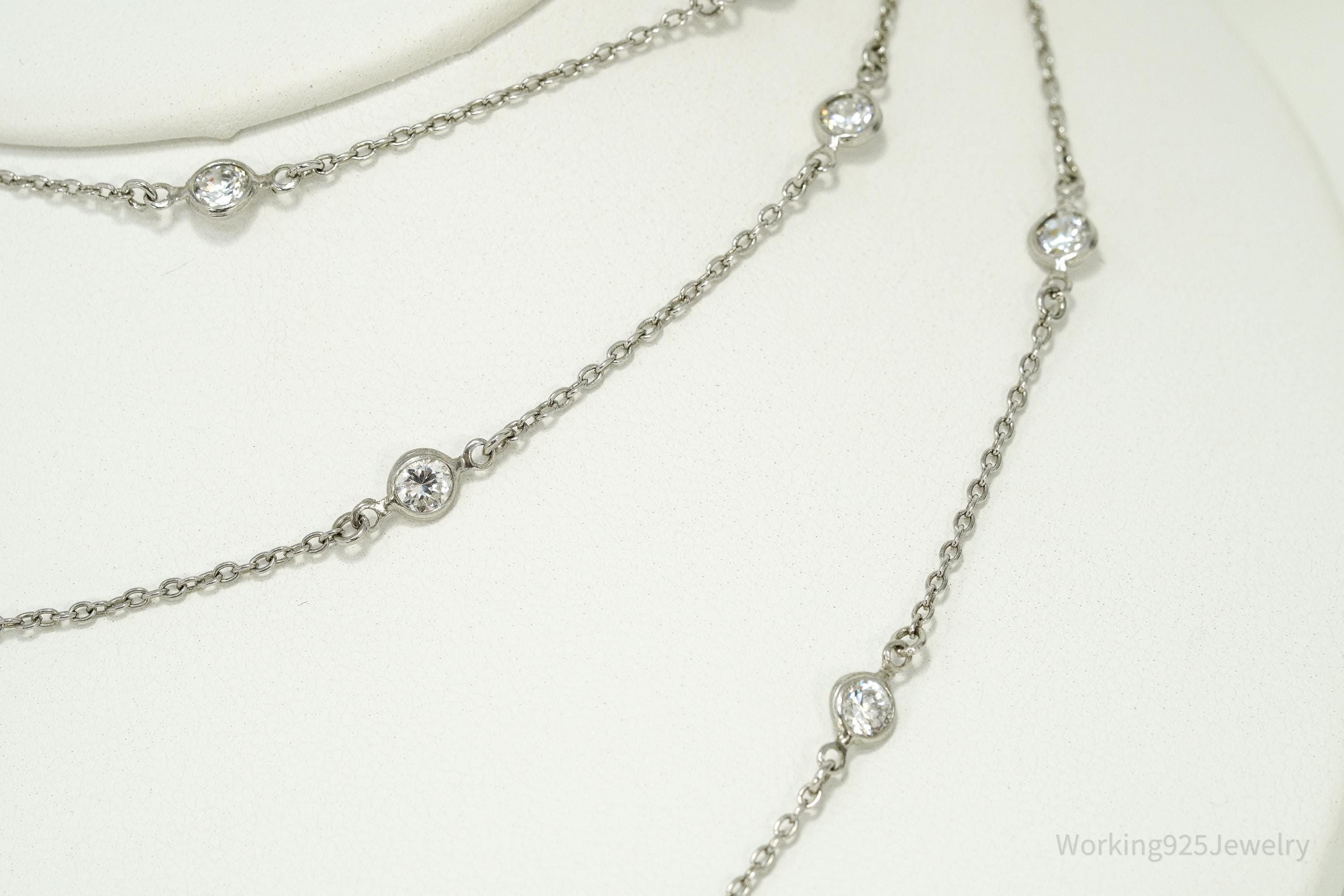 Vintage Cubic Zirconia Sterling Silver Necklace 40"