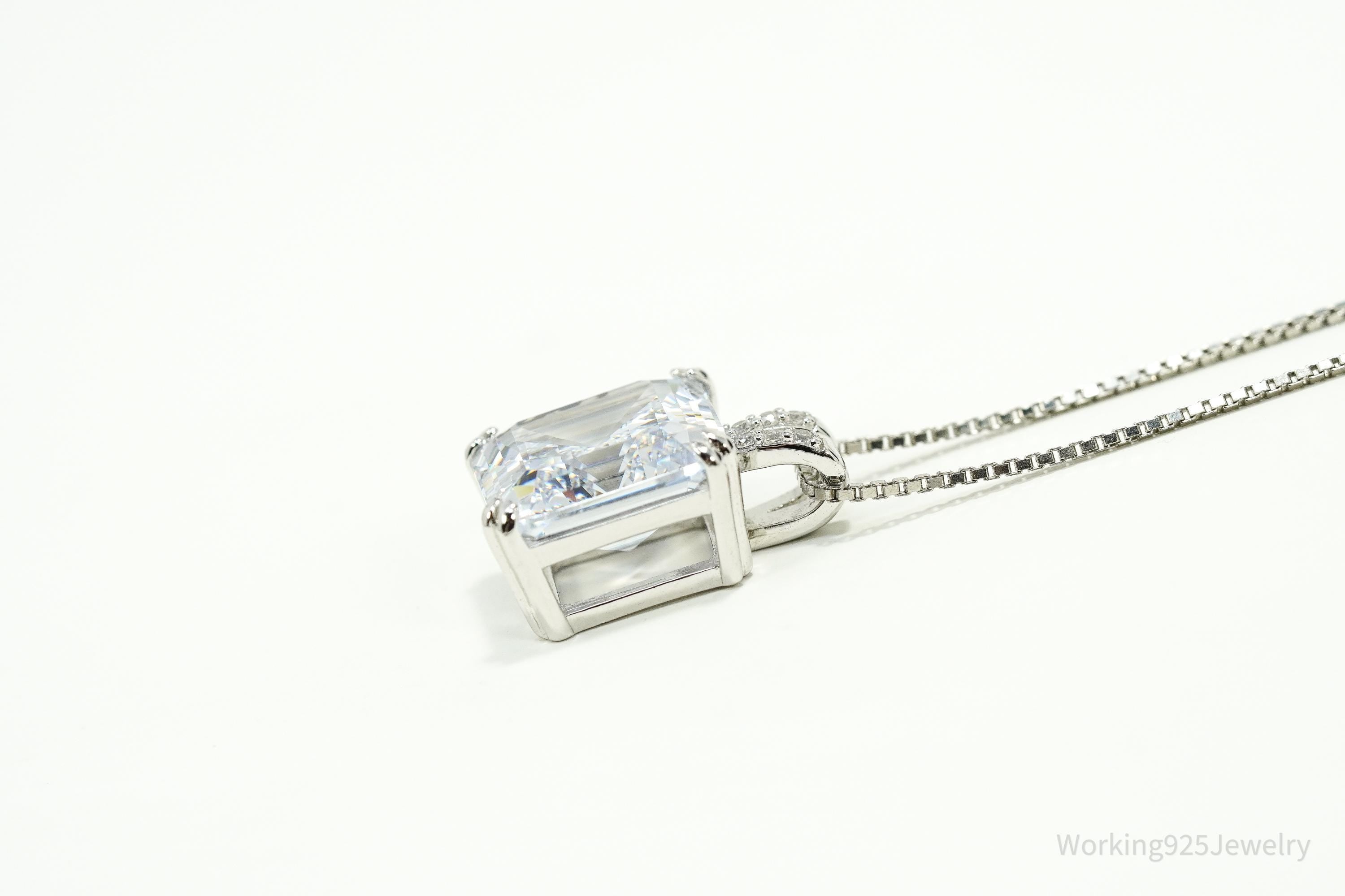 Vintage Bradford Exchange Large Cubic Zirconia Sterling Silver Necklace 20"