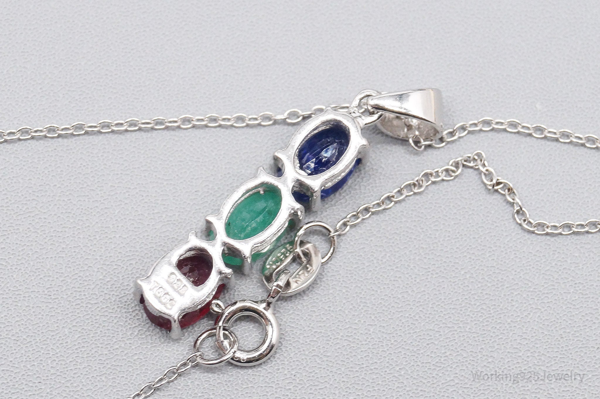 JTV's TGGC Ruby Emerald Sapphire Sterling Silver Necklace 18"