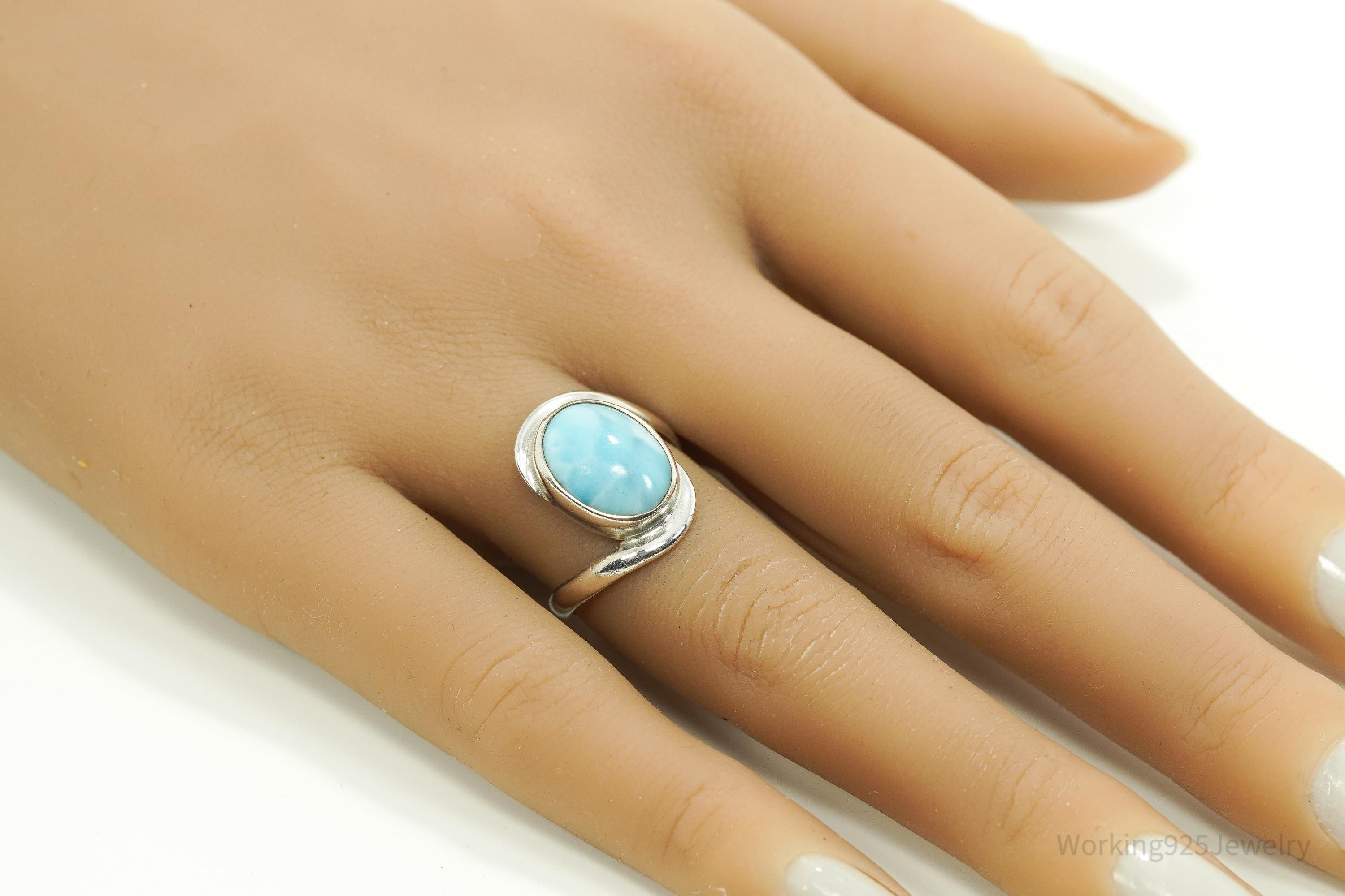 Vintage Blue Larimar Sterling Silver Ring - Size 8