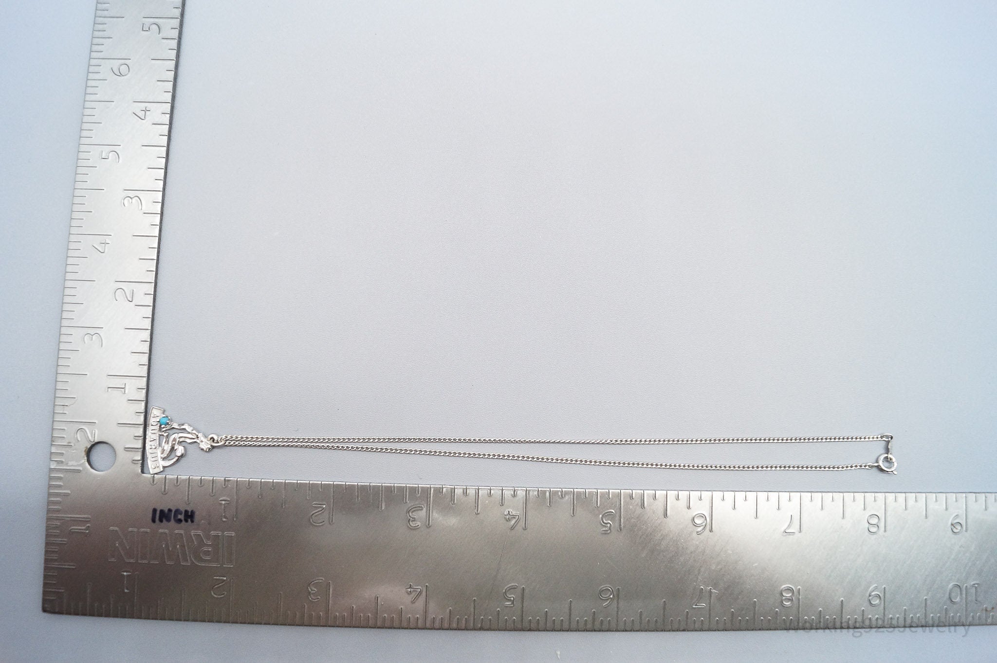 Vintage Aquarius Zodiac Sign Turquoise Sterling Silver Necklace 15"