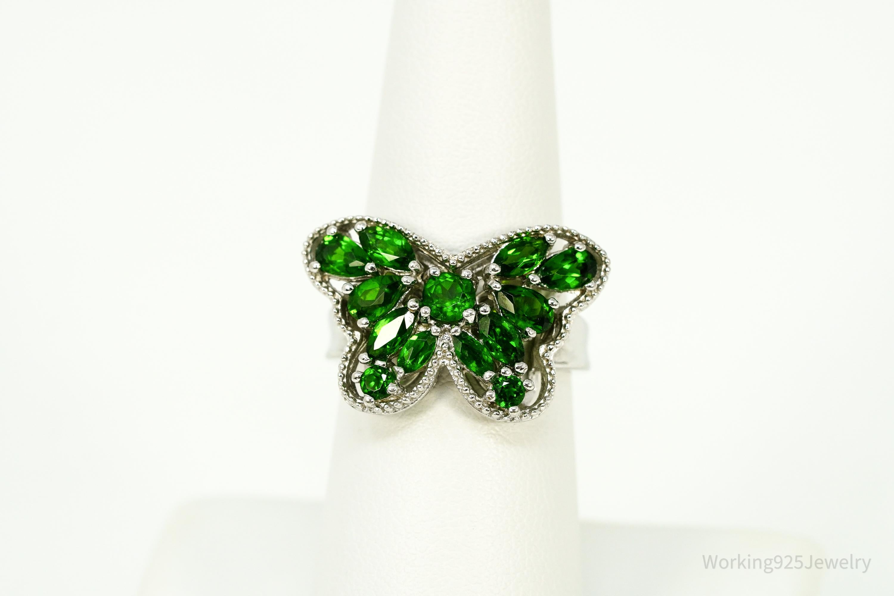 Green Chrome Diopside Butterfly Sterling Silver Ring - Size 7