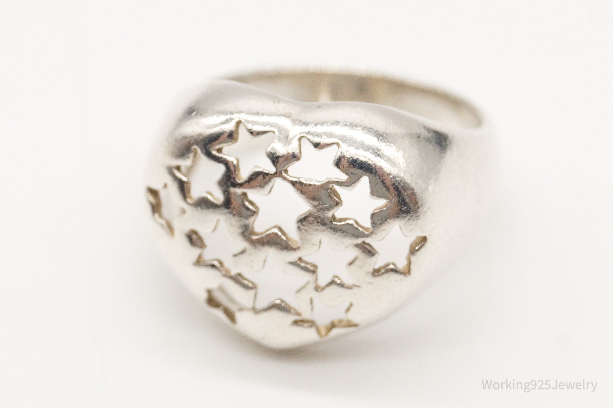 Vintage Stars Heart Sterling Silver Ring - Size 4.75