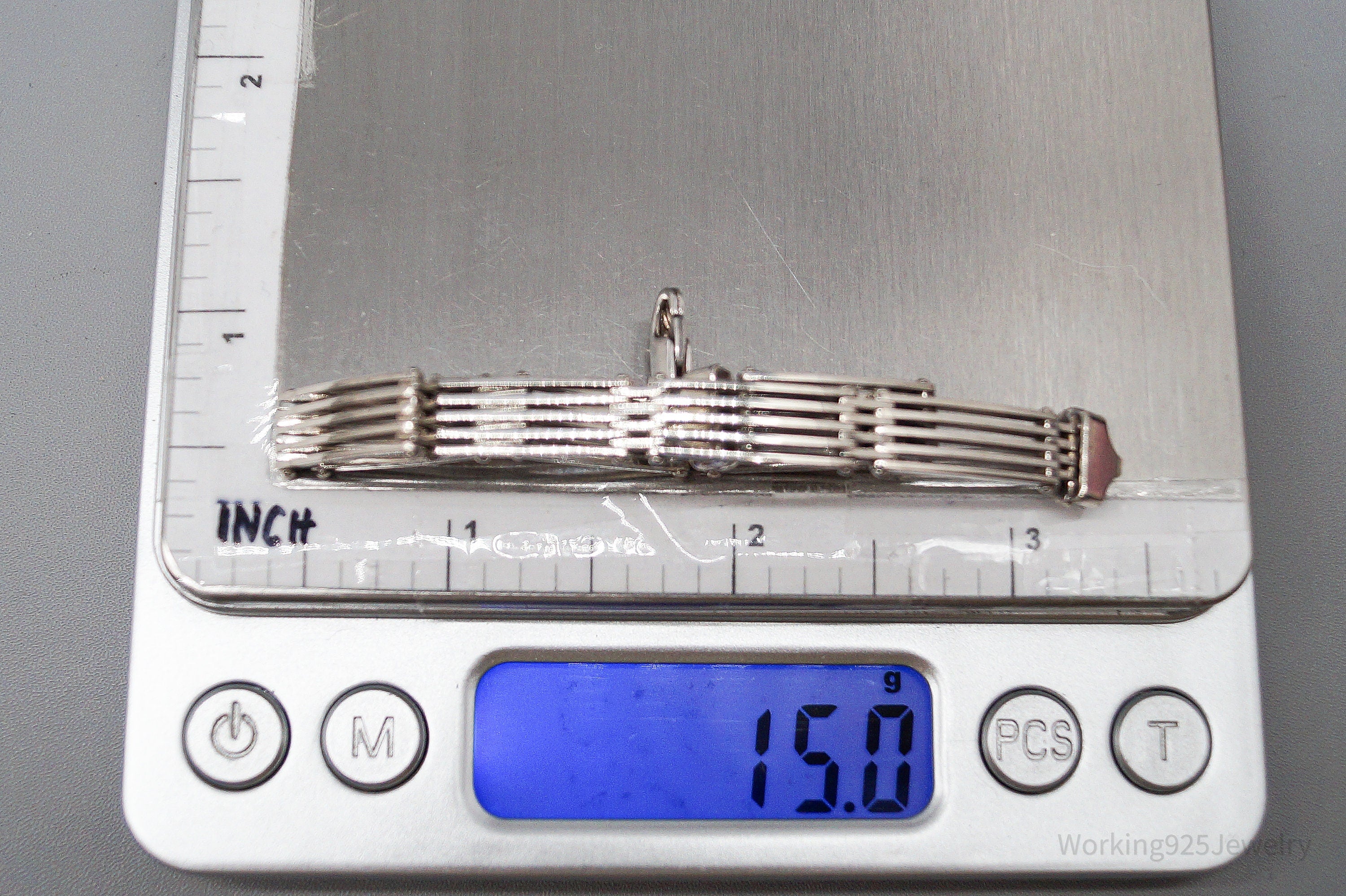 Vintage Italian Sterling Silver Bar Link Hinge Bracelet - 7 3/16"