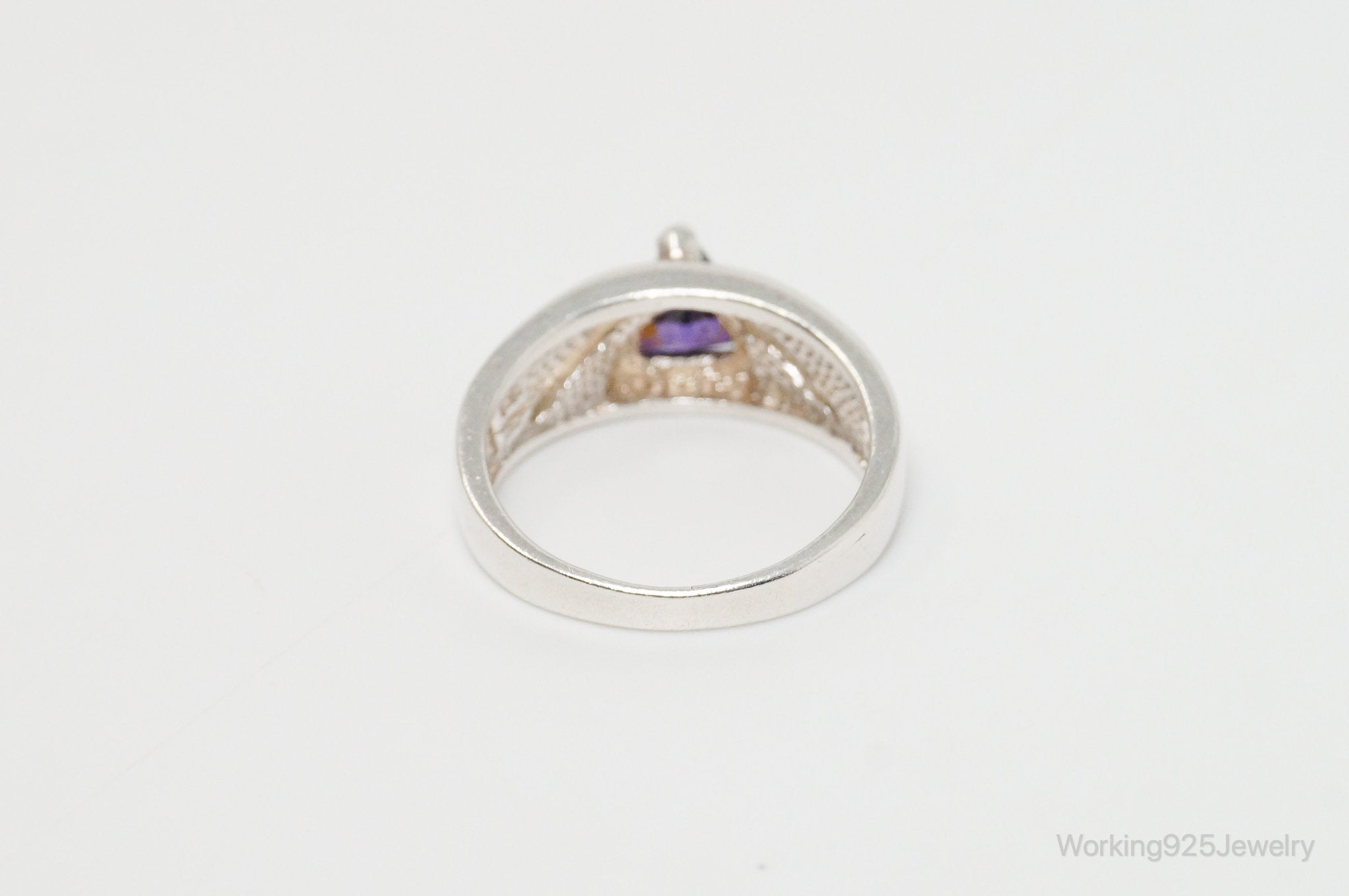 Vintage Mexico Purple CZ Ribbon Opal 950 Silver Ring - Size 7.25