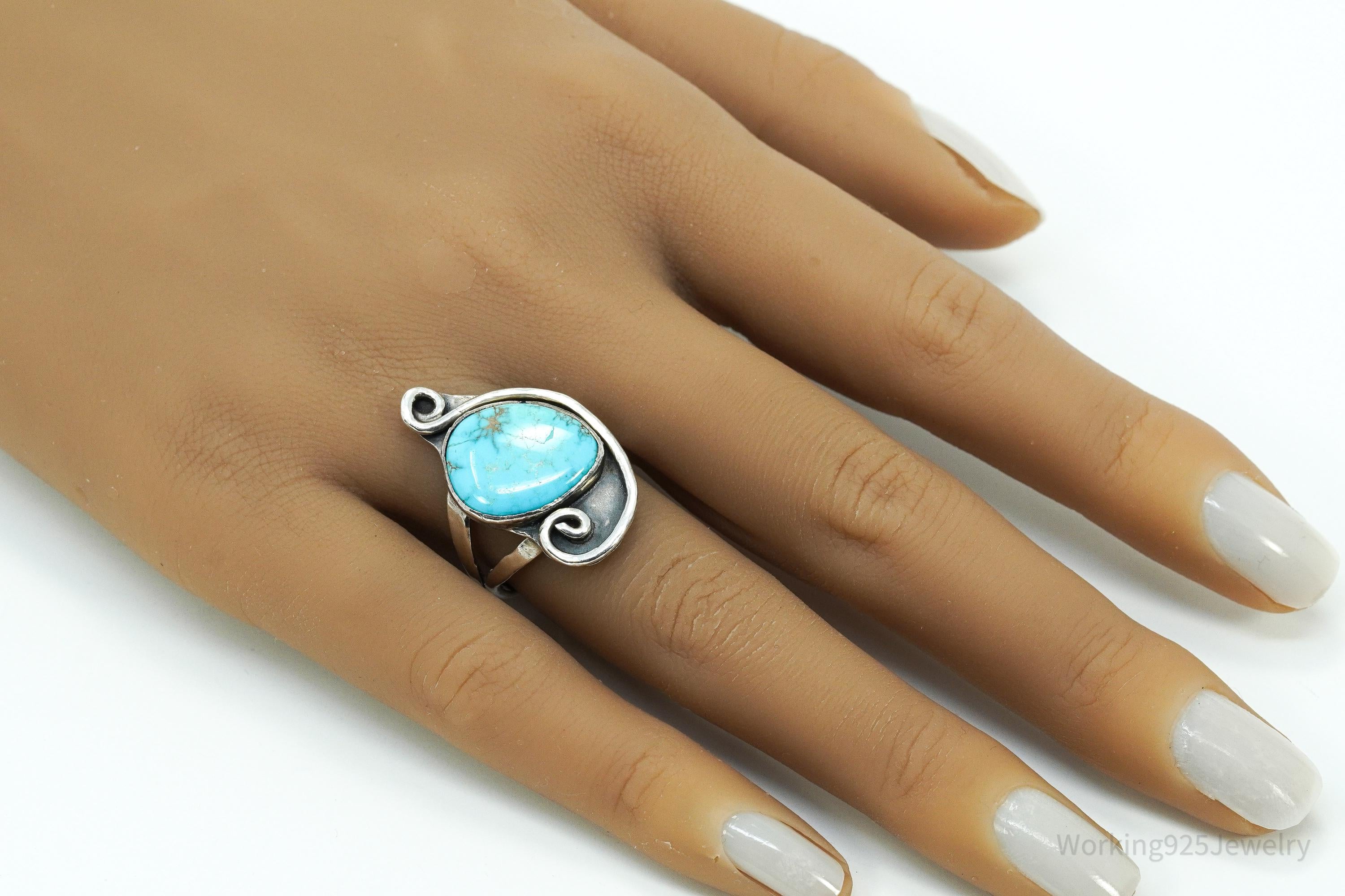 Vintage Native American Turquoise Silver Ring - Size 8.25