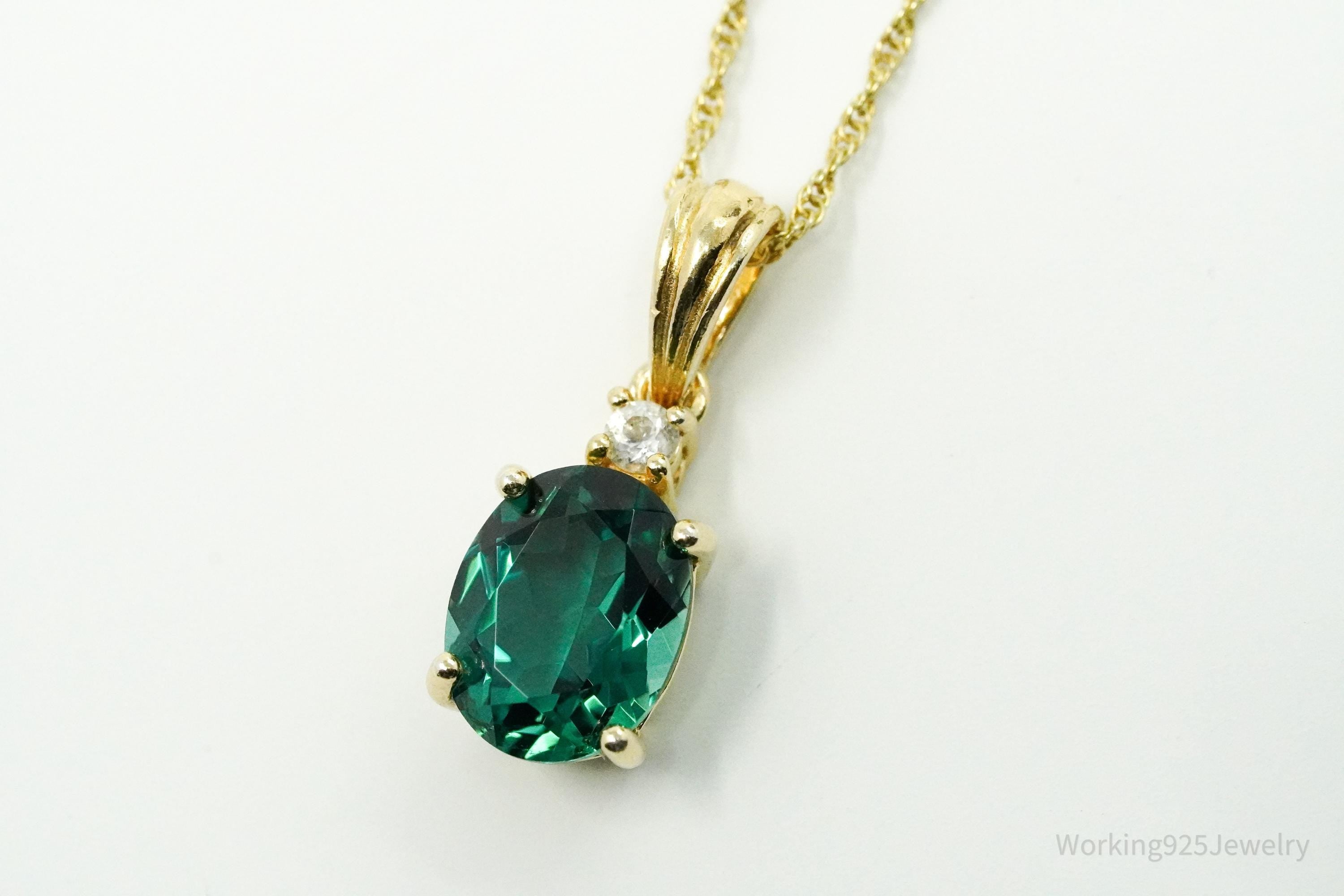 Green Quartz & White Topaz 18K Yellow Gold Over Sterling Silver Necklace 18"