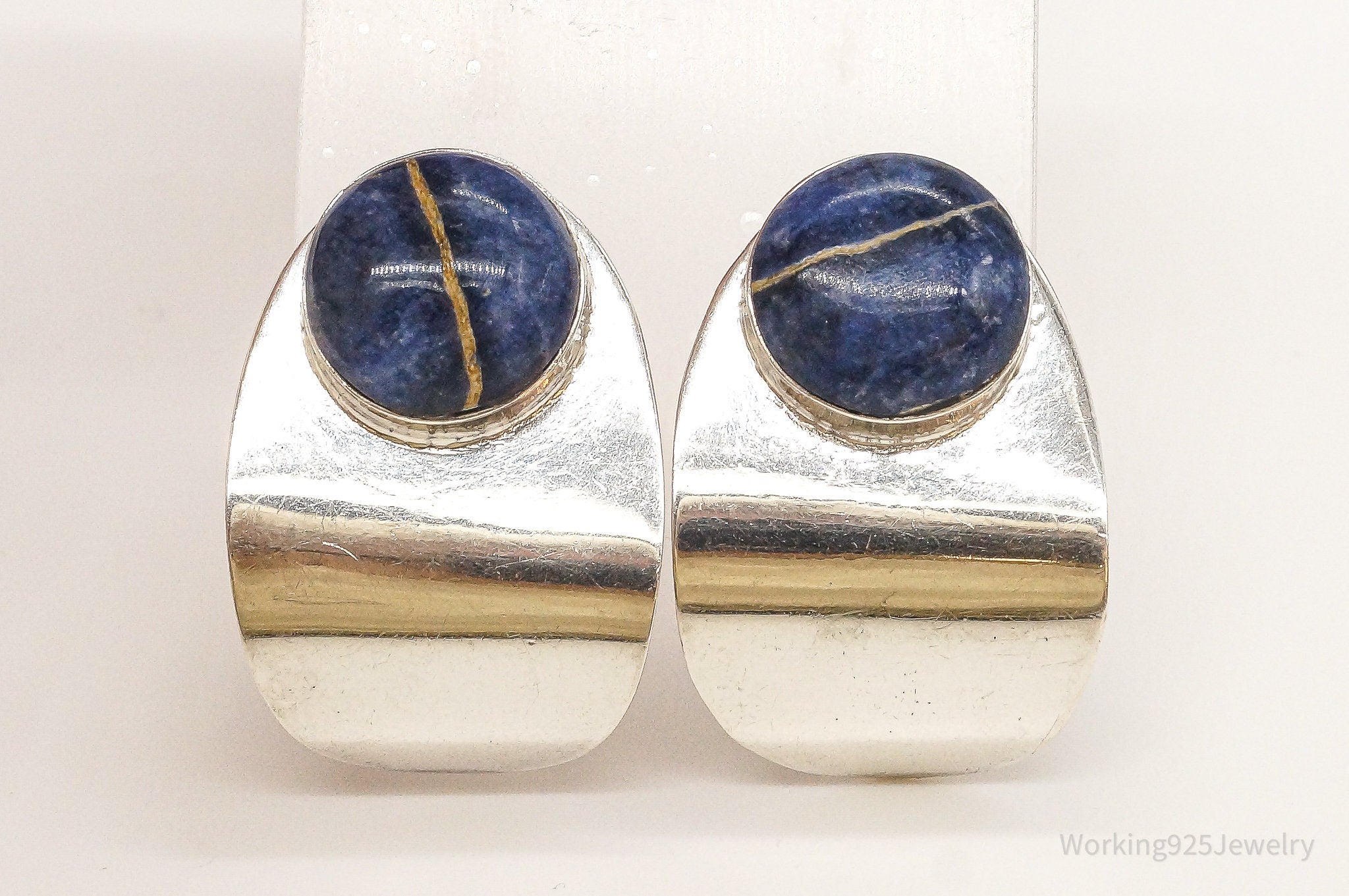 Vintage Mexico Sodalite Modernist Sterling Silver Earrings