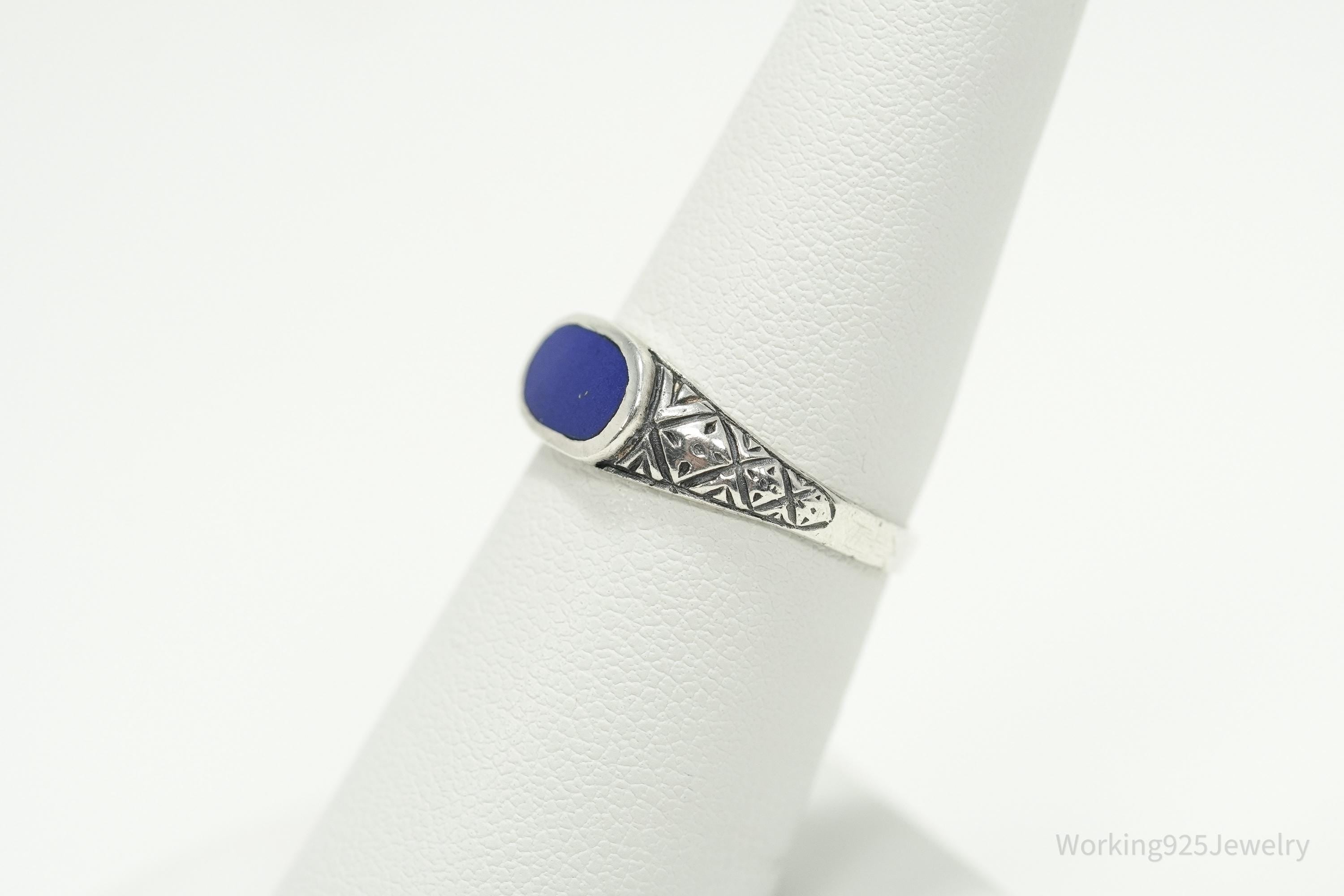 Vintage Lapis Lazuli Sterling Silver Ring - Size 6.75