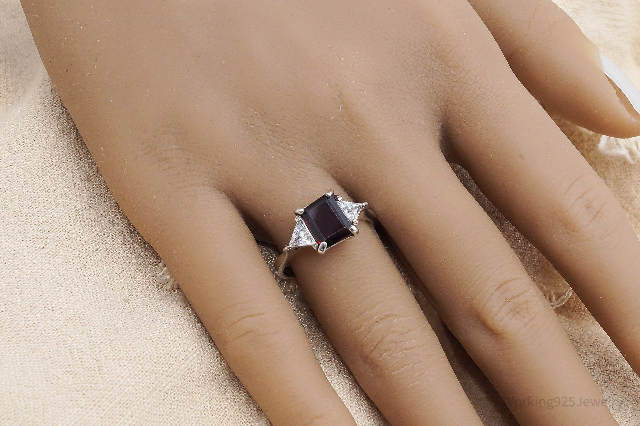 Vintage Garnet Cubic Zirconia Sterling Silver Ring - Size 8