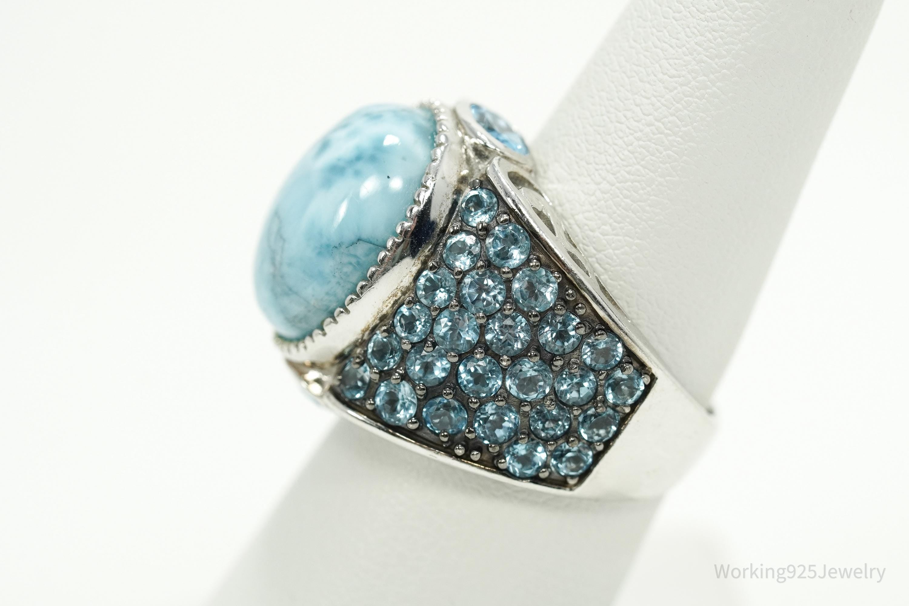 Designer NOA Blue Larimar & Blue Topaz Sterling Silver Ring - Size 7