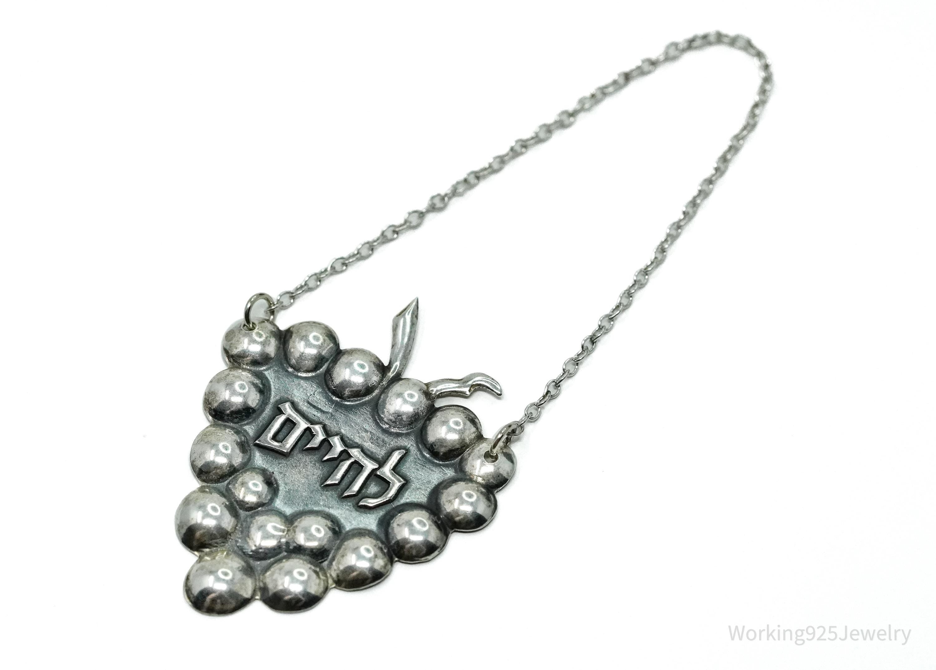 Vintage L'Chaim "To Life" Sterling Silver Wine Decanter Liquor Bottle Tag Label