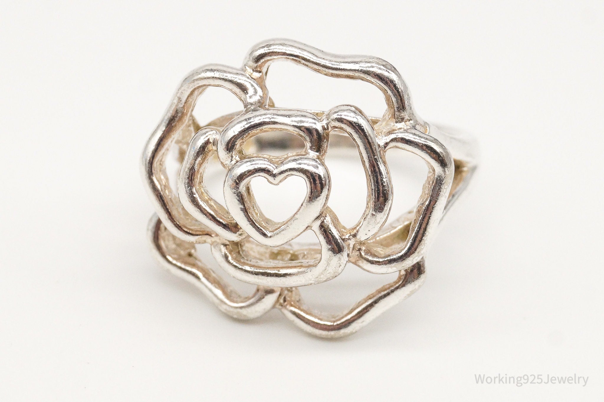 Vintage Rose Flower Cut Out Sterling Silver Ring - Size 7