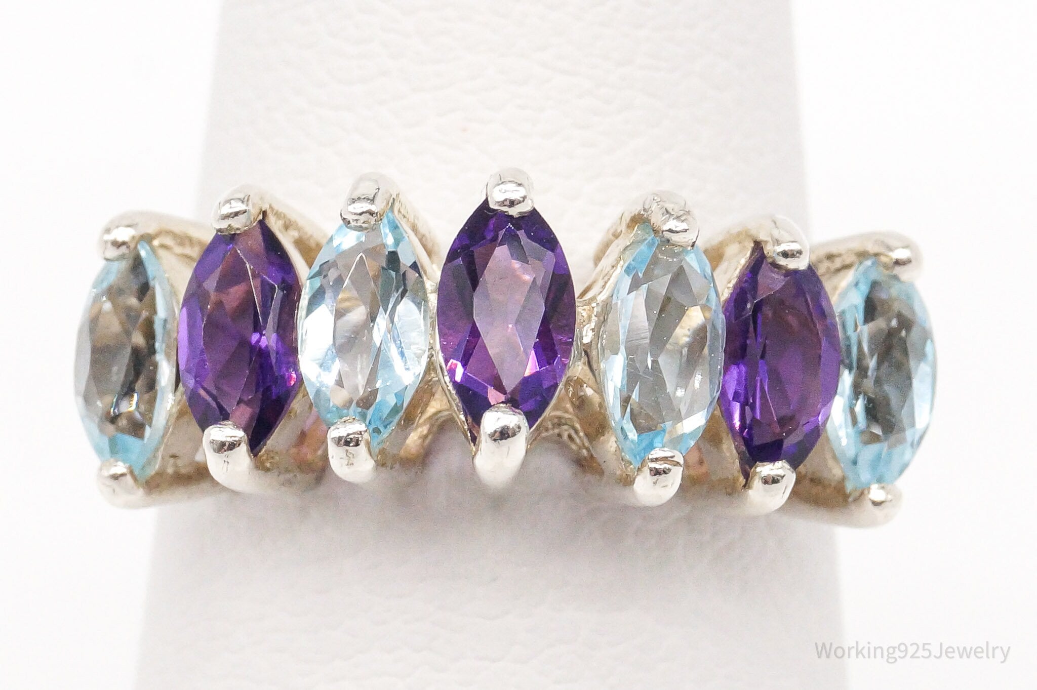 Vintage Blue Topaz Amethyst Sterling Silver Ring - Size 10