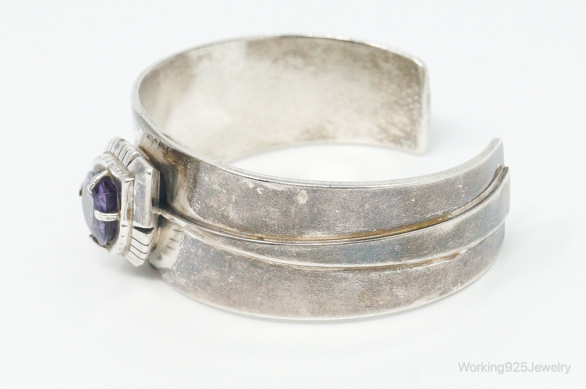 Vintage Native American Carl Quintana Amethyst Sterling Silver Cuff Bracelet