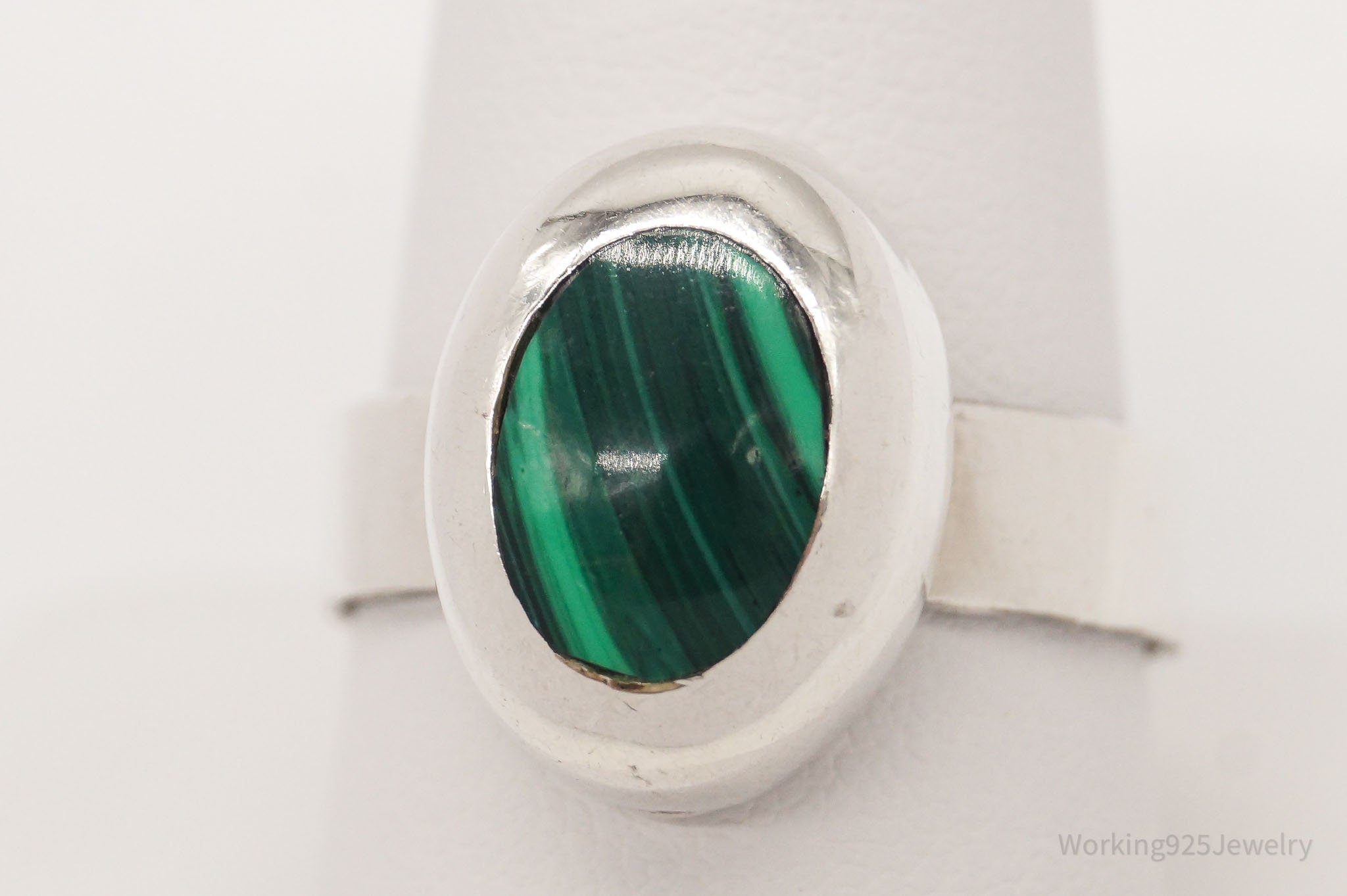 Vintage Mexico Malachite Sterling Silver Ring - Size 11.25