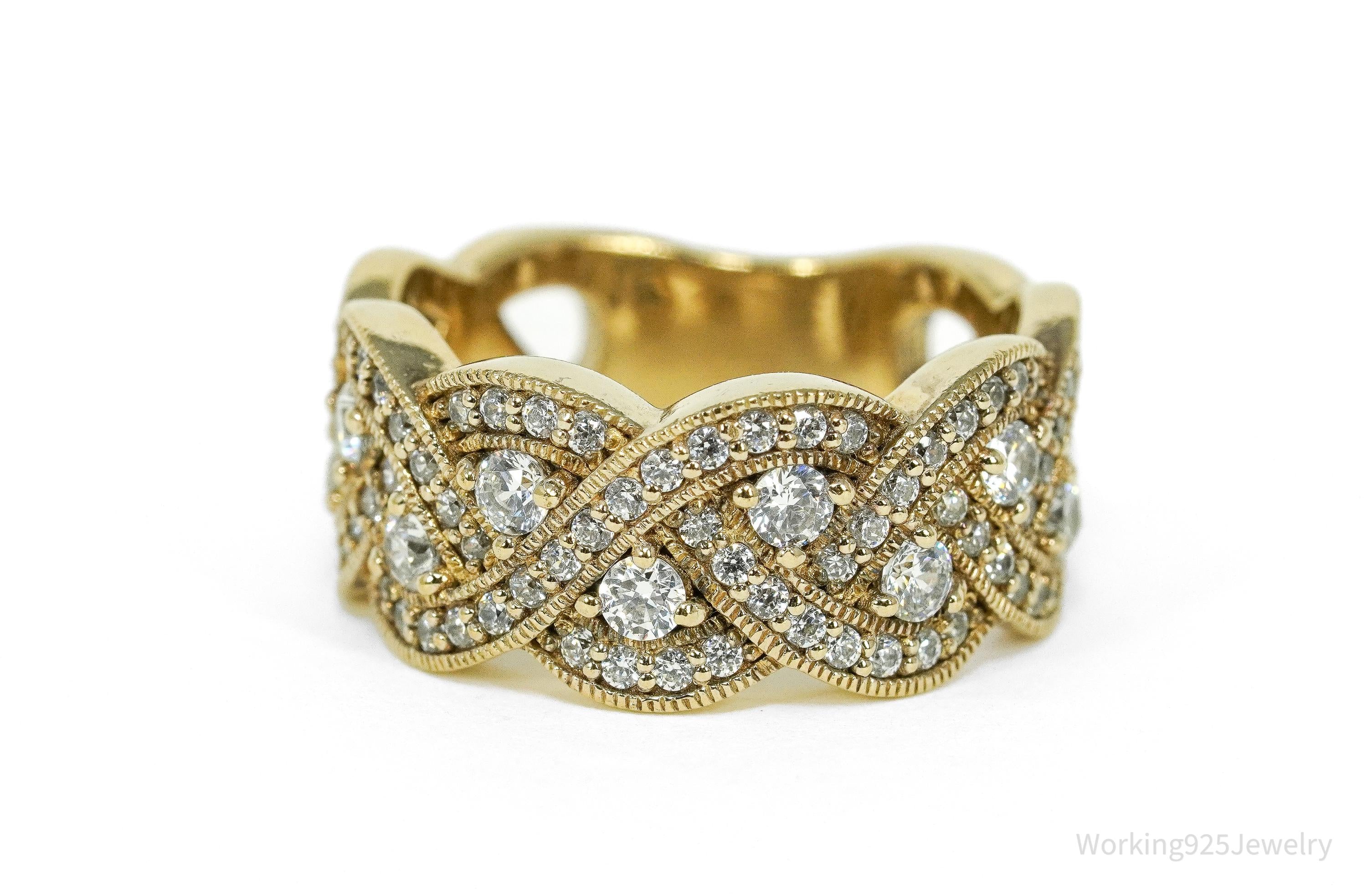 Vintage Cubic Zirconia Gold Vermeil Sterling Silver Band Ring - Size 8