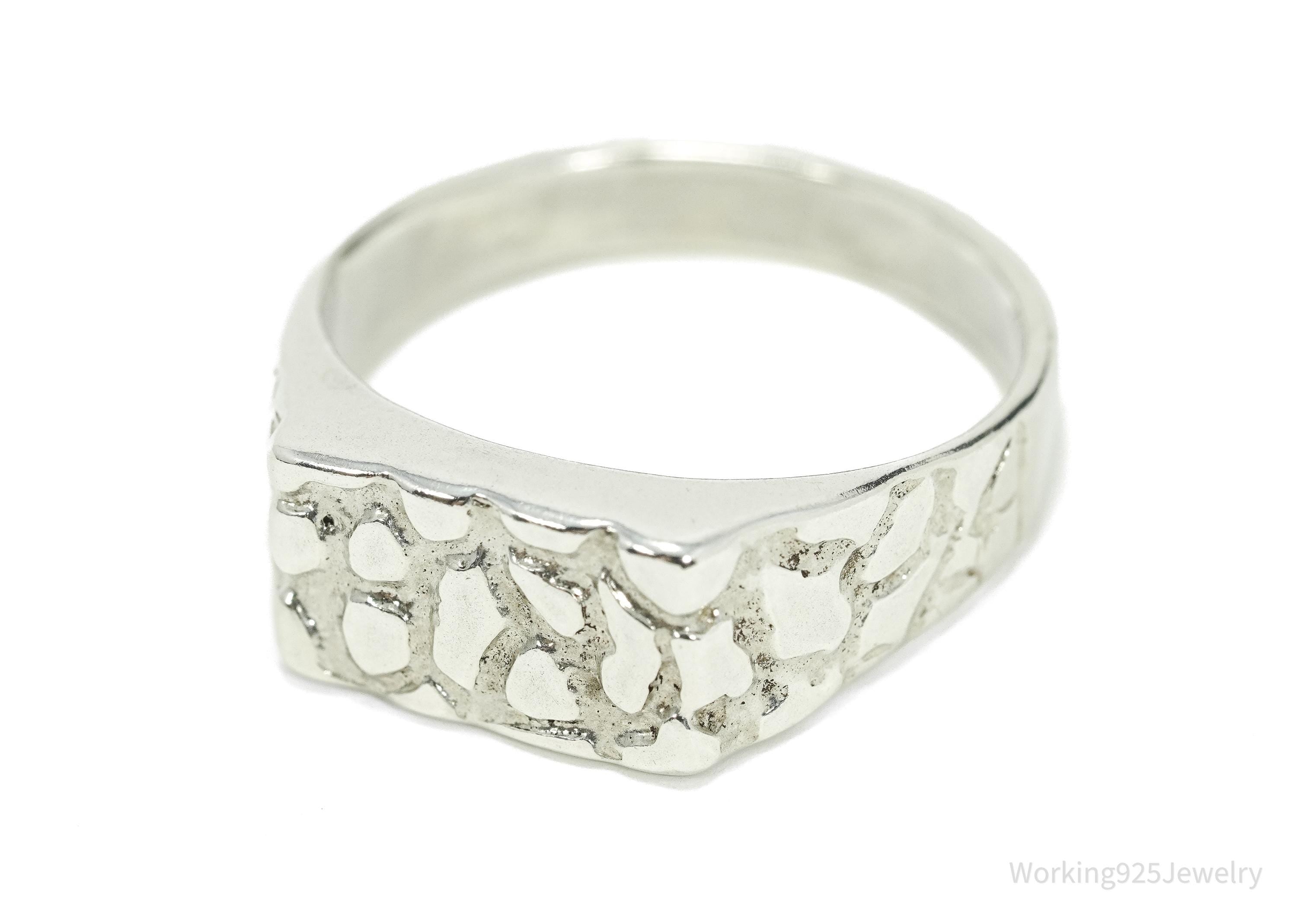 Vintage Nugget Style Sleek Sterling Silver Ring - Size 12.25