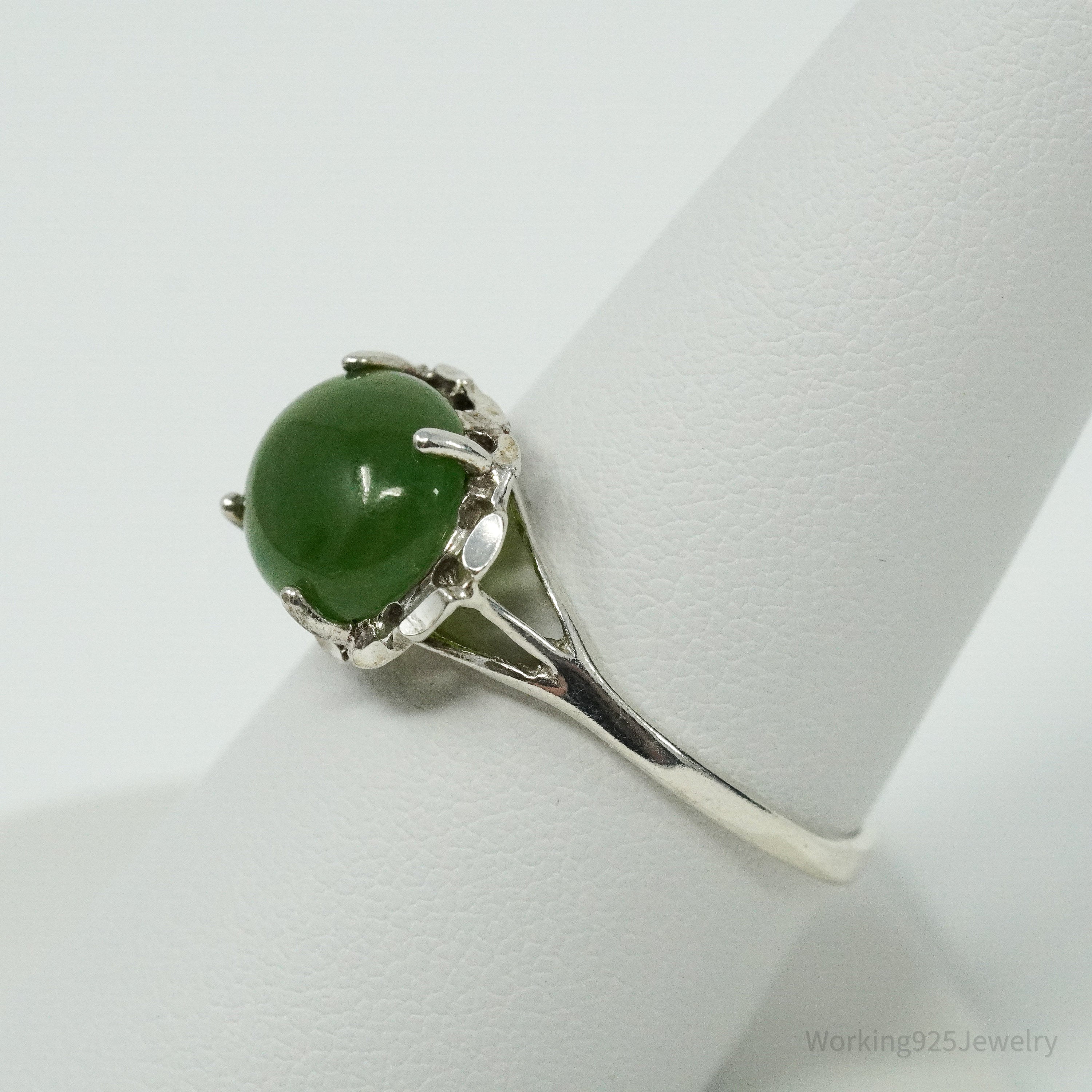 Vintage UTC Nephrite Jade Sterling Silver Ring - Size 9
