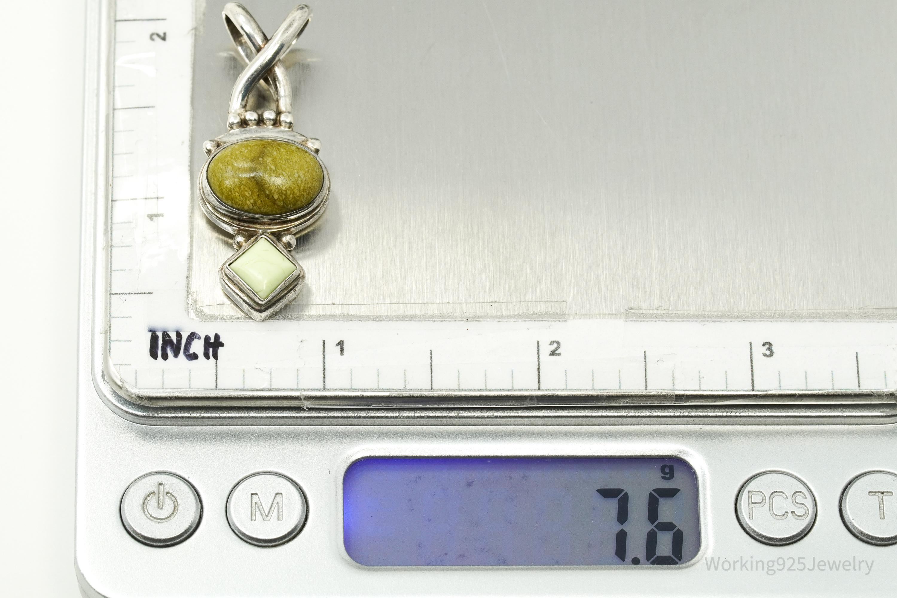 Vintage Bali Designer SARDA Green Stones Sterling Silver Pendant