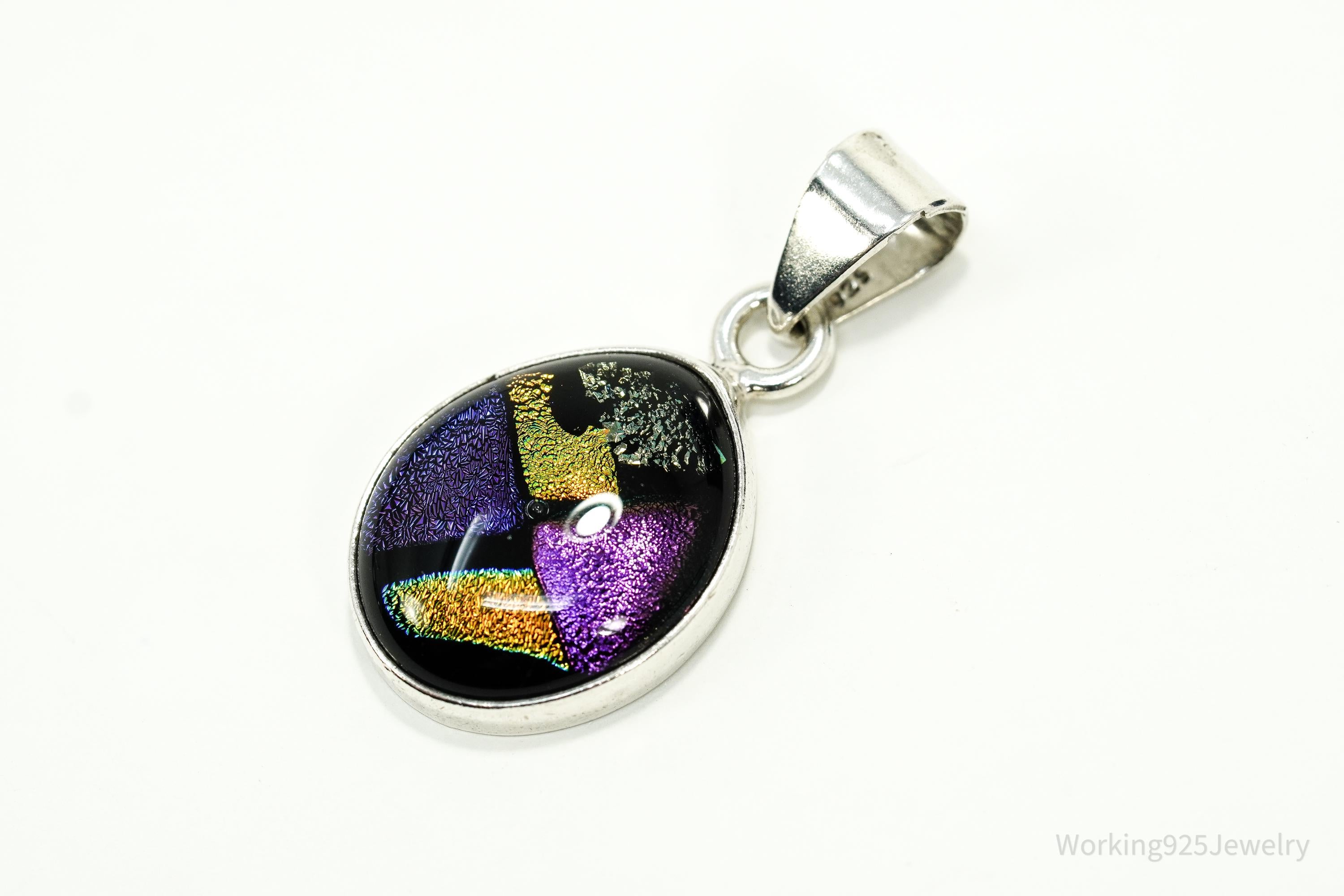Vintage Dichroic Glass Sterling Silver Pendant