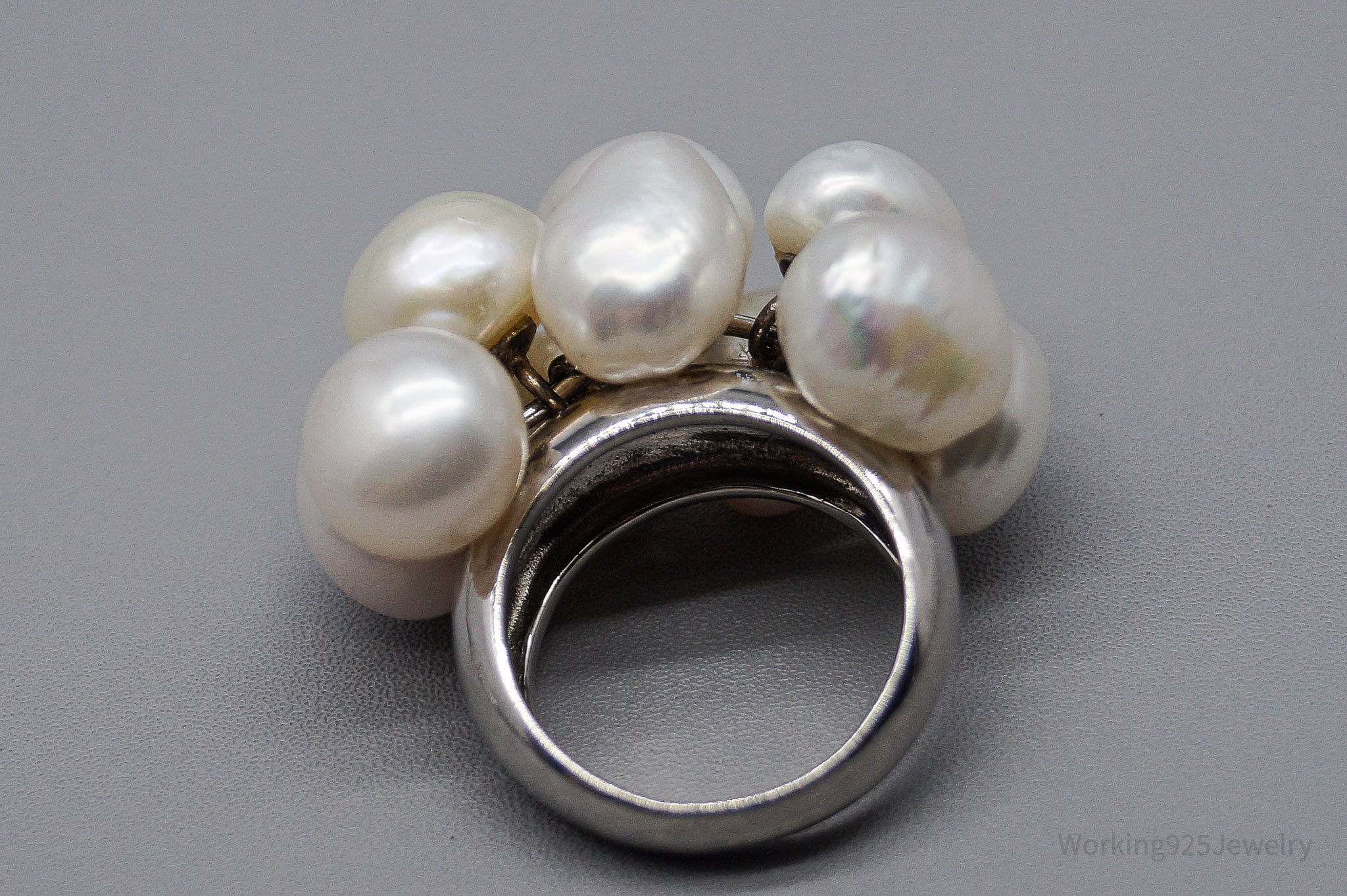 Vintage Pearl Cluster Sterling Silver Ring - Size 7