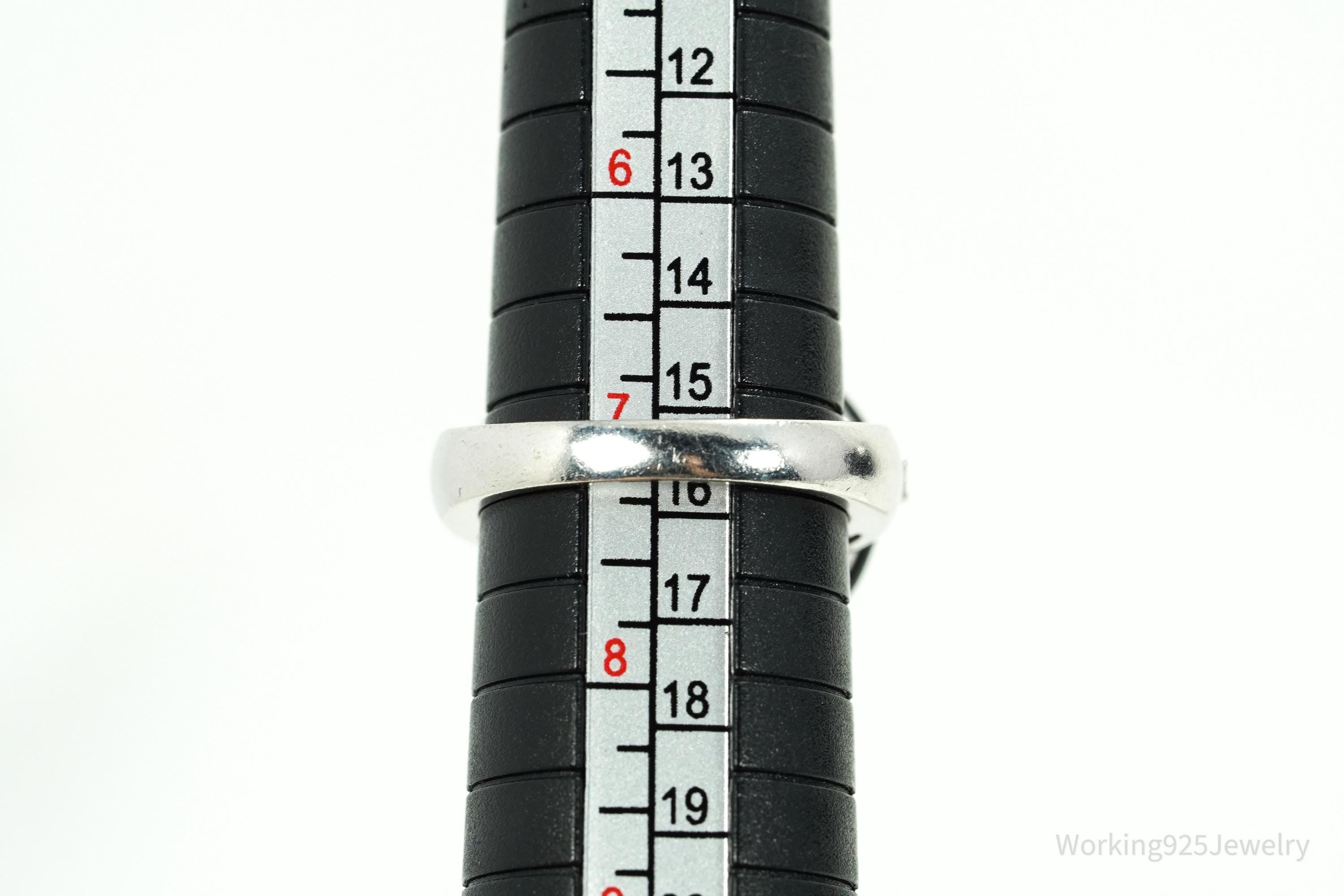 Vintage Designer Cubic Zirconia & Enamel Spiral Sterling Silver Ring - Size 7