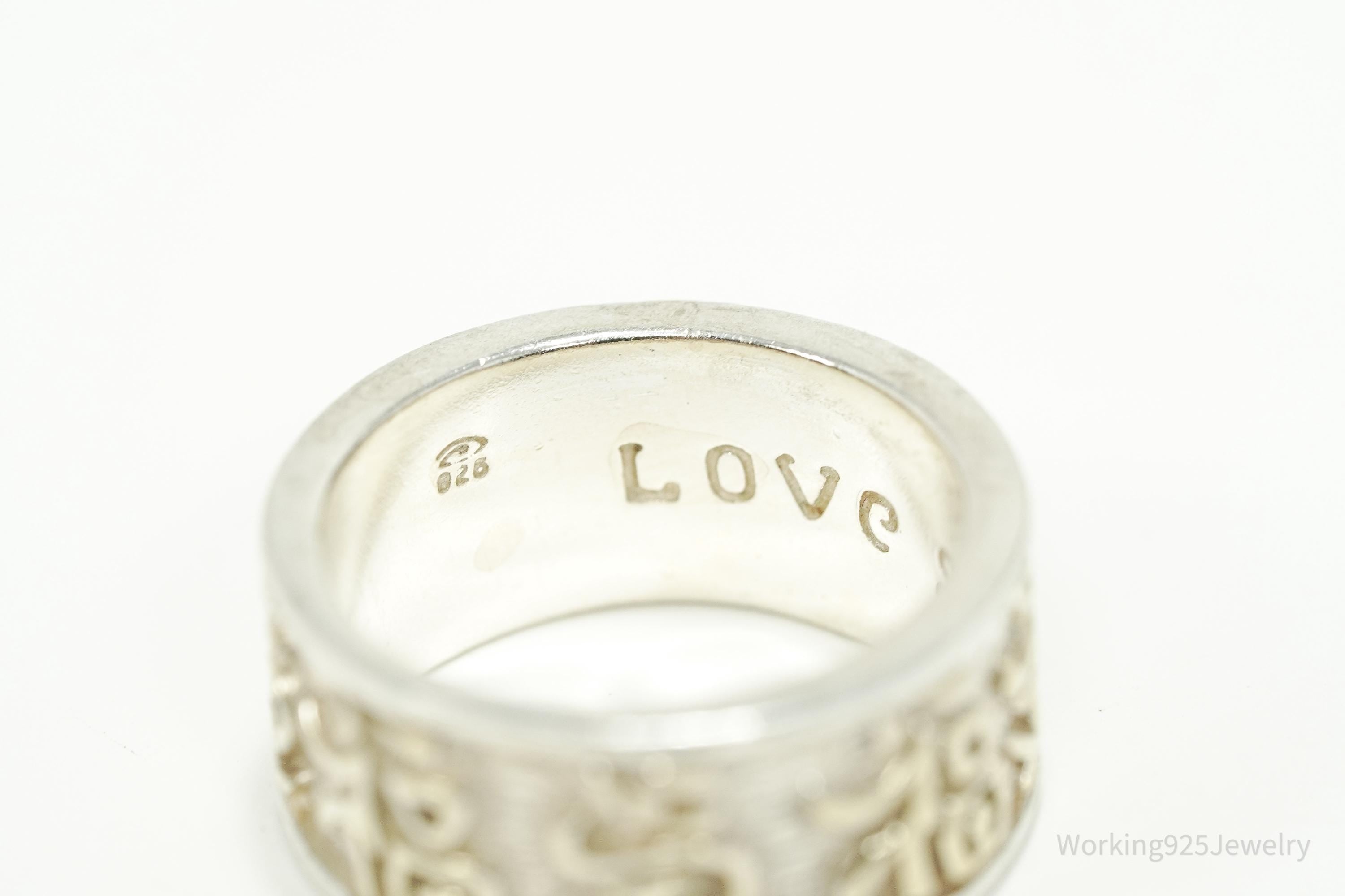 Vintage Chinese Love & Happiness Sterling Silver Band Ring - Size 8