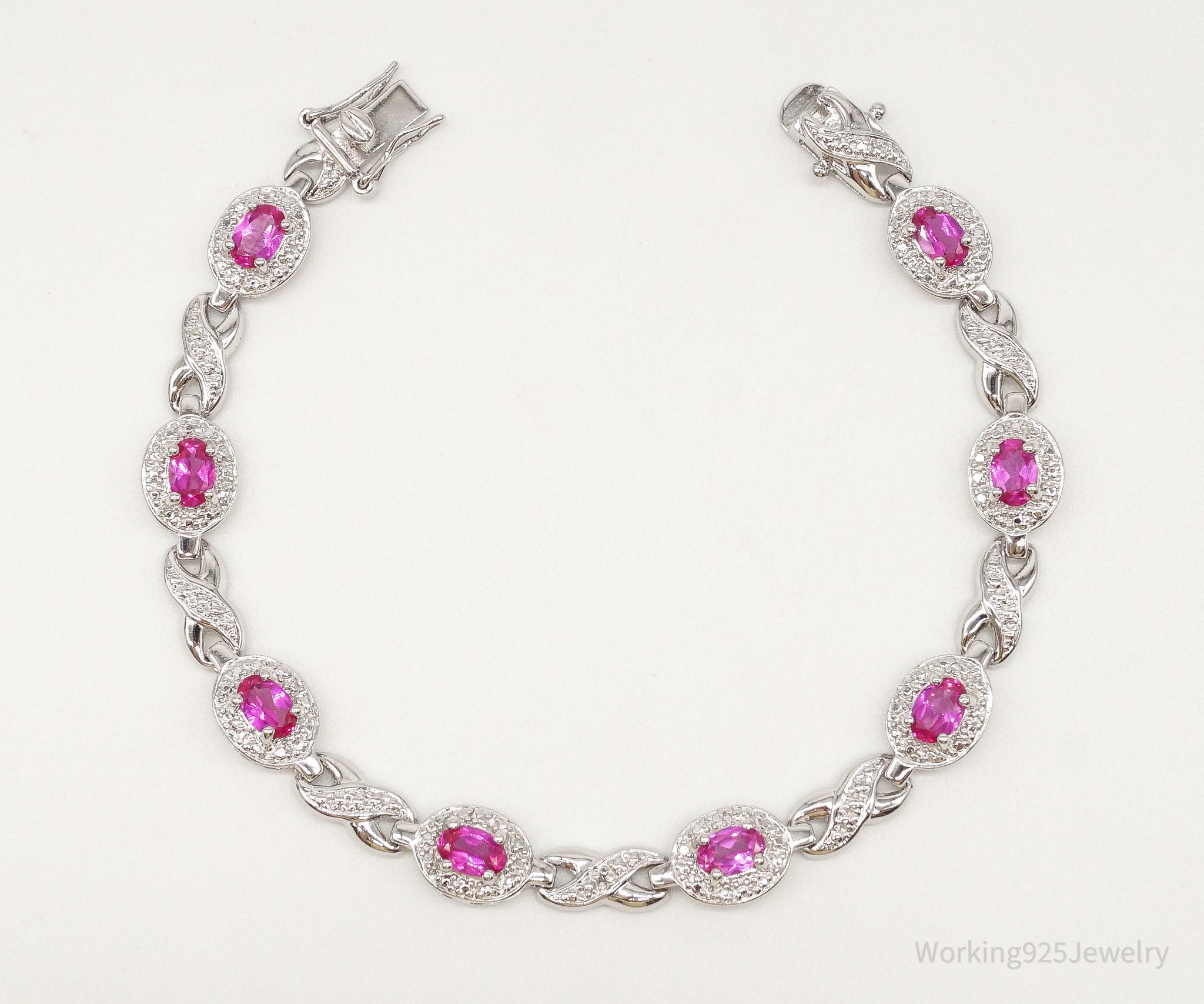 Designer Ross Simons Single Diamond Pink Topaz Sterling Silver Bracelet