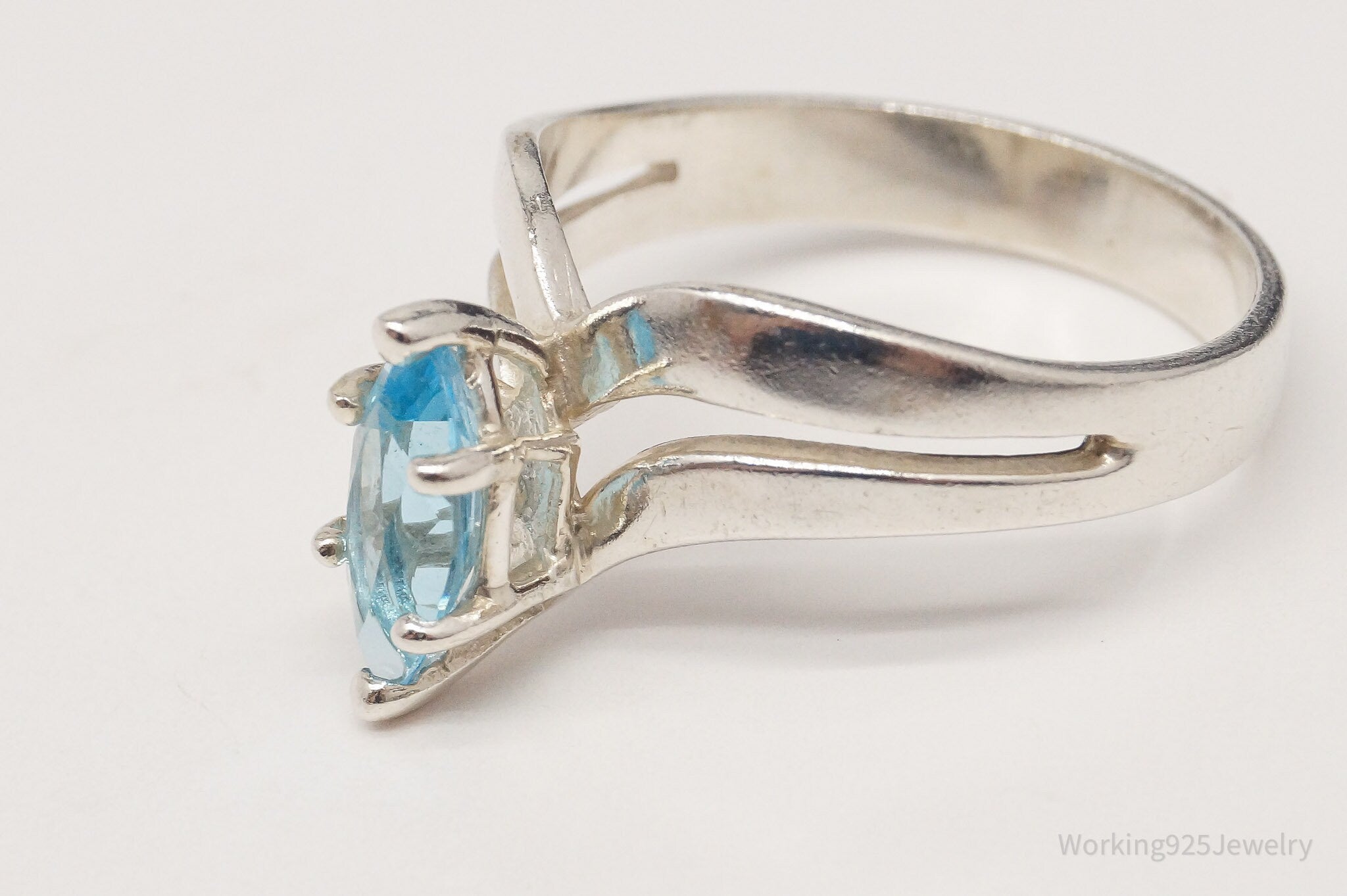 Vintage Designer Blue Topaz Sterling Silver Ring - Size 8