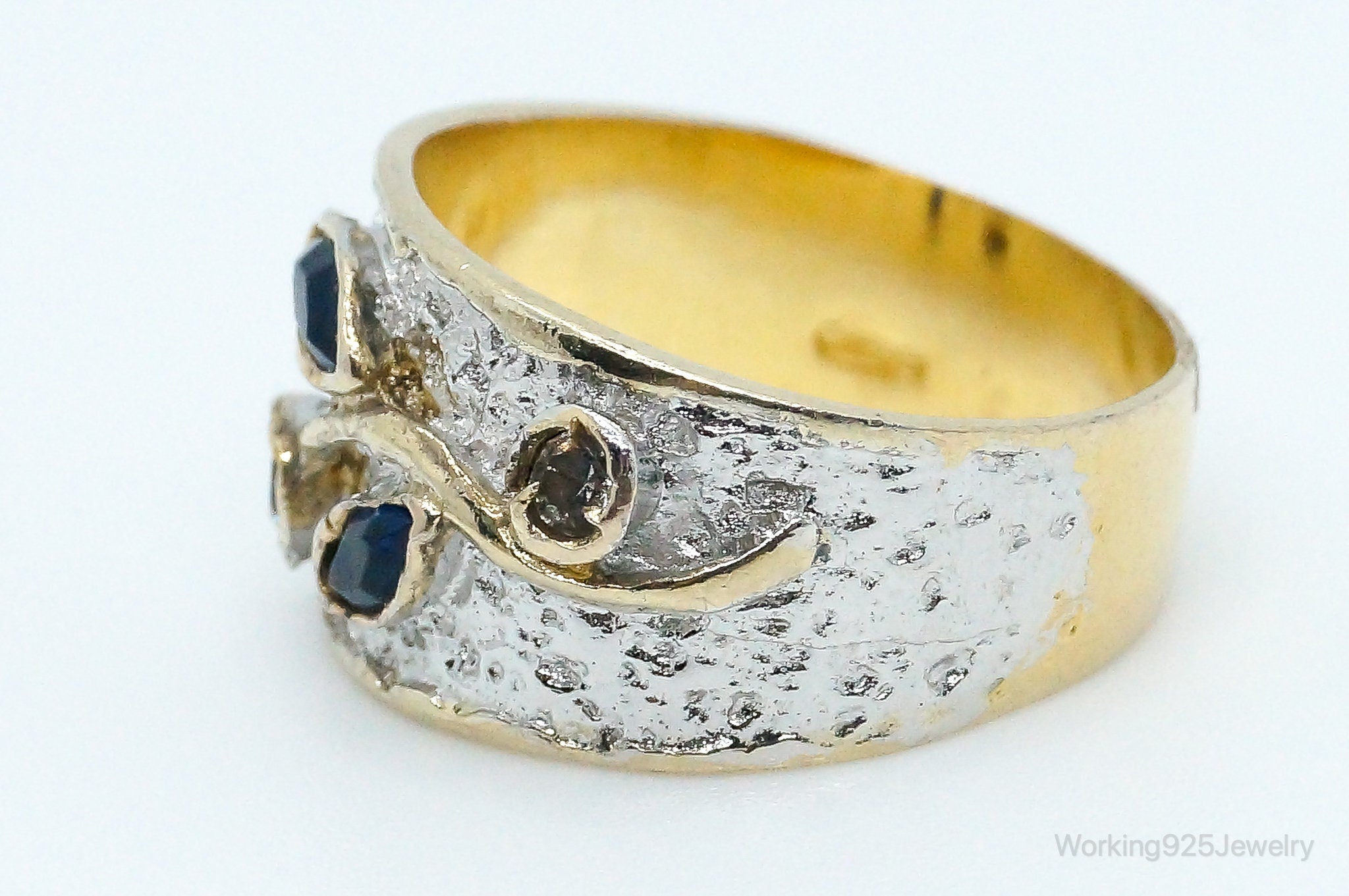 Vintage Sapphire Cubic Zirconia Gold Vermeil Sterling Silver Ring Size 6.75