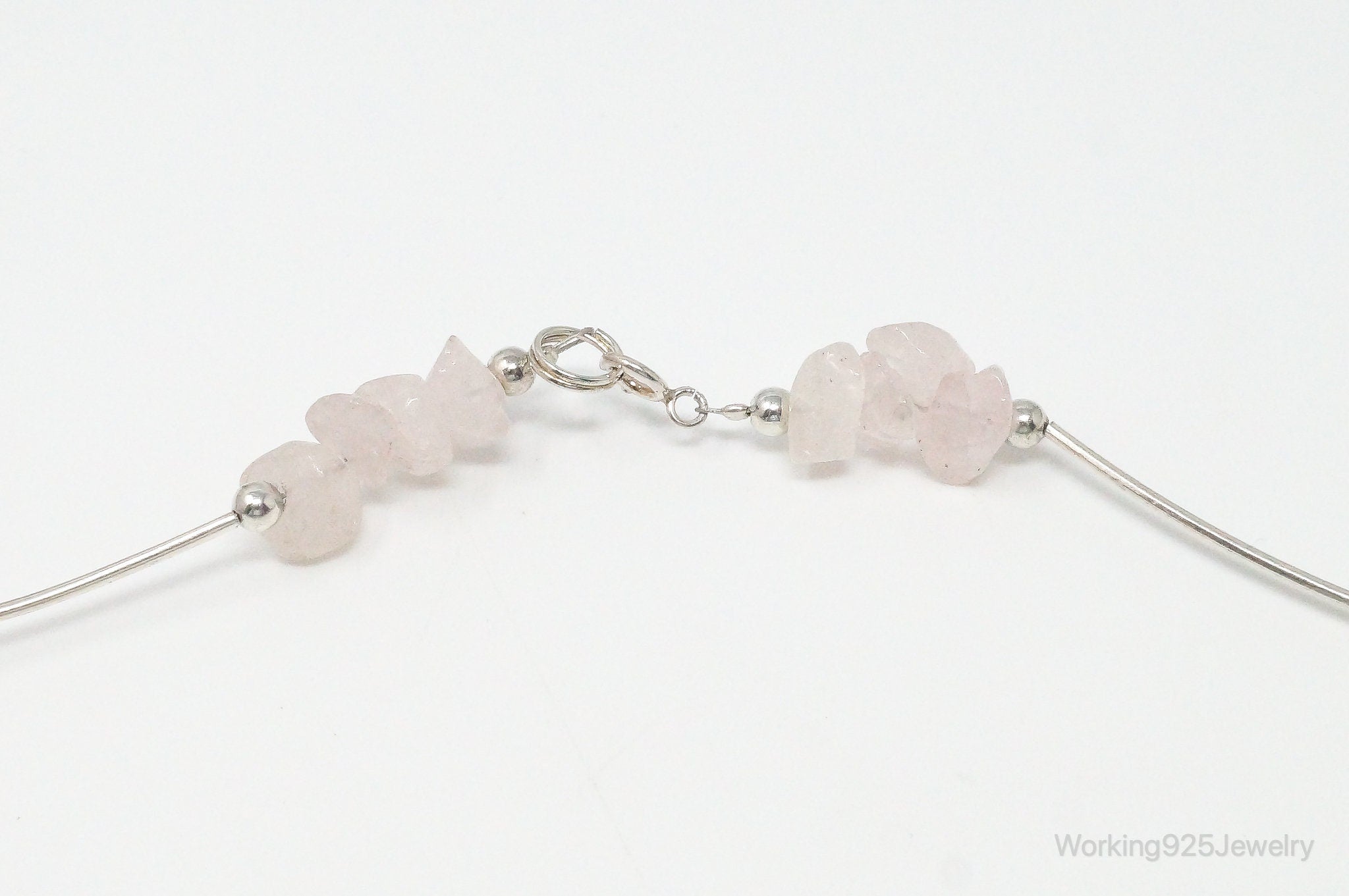 Vintage Rose Quartz Bead Sterling Silver Necklace