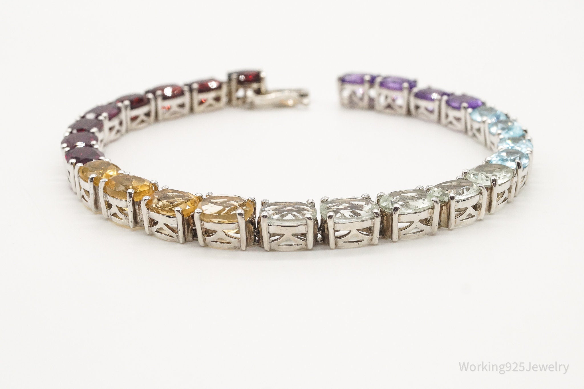 Vintage Large Multi Gemstones Sterling Silver Bracelet