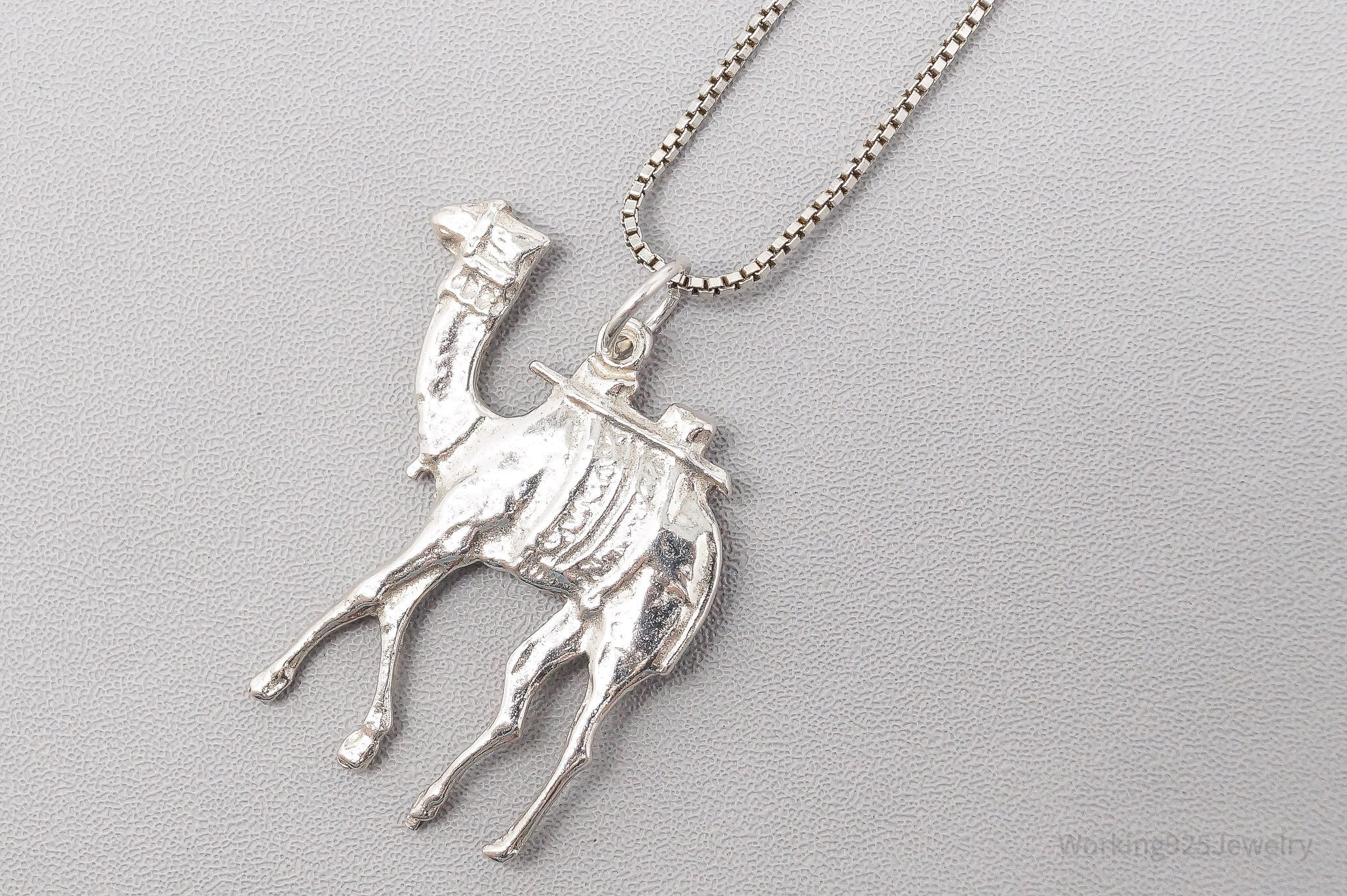 Vintage Egyptian Revival Camel Sterling Silver Necklace - 18"