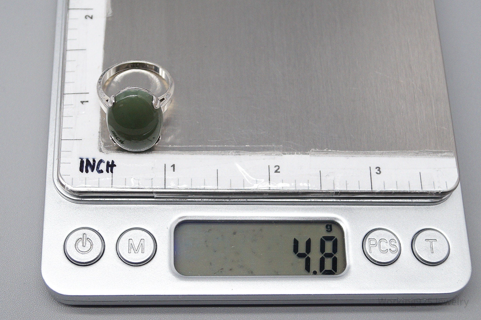 Vintage Vargas Mfg. Co. Jade Sterling Silver Ring - Size 5.75