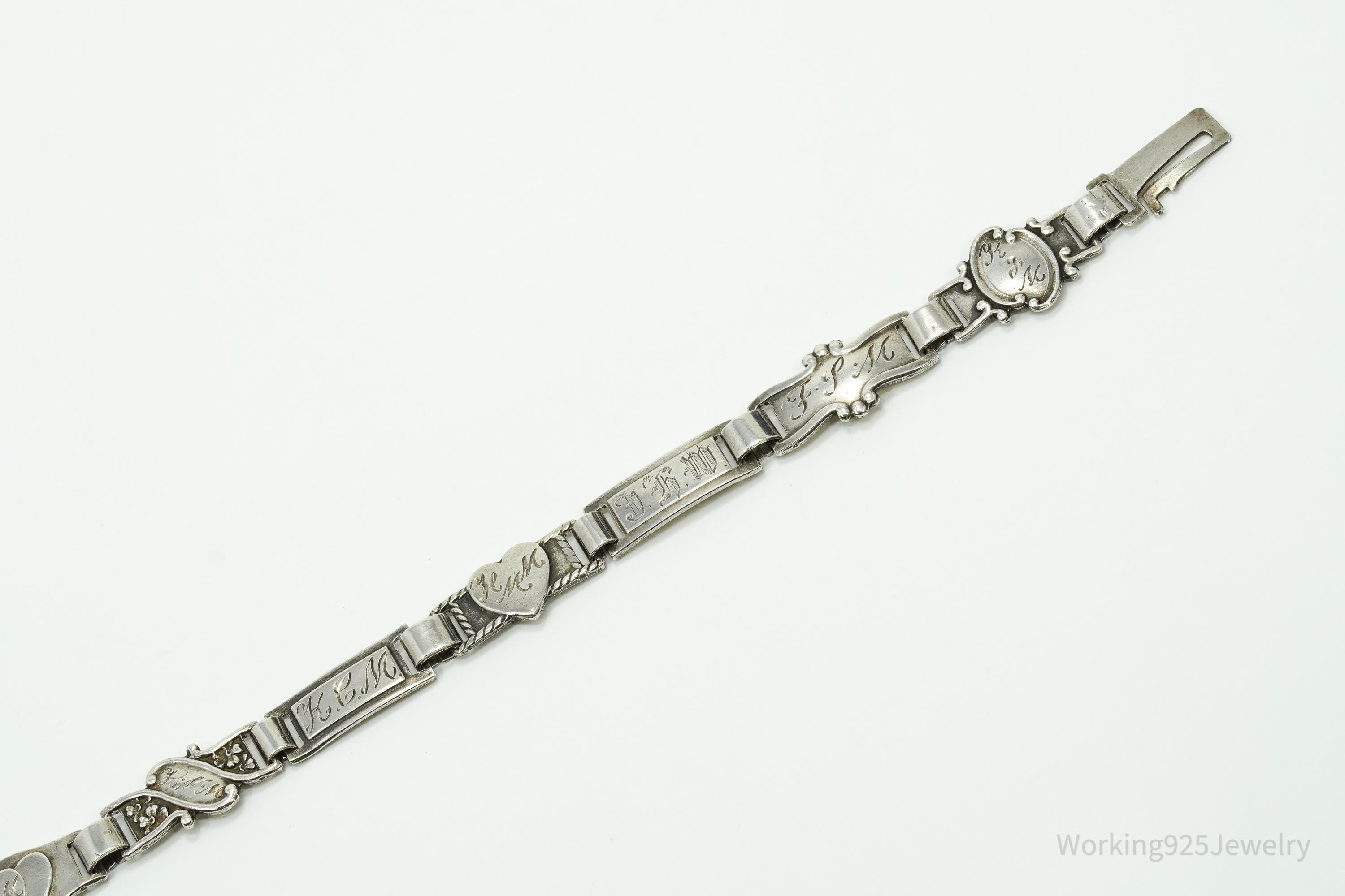 Antique Family & Children Members Names Sterling Silver Mother's Bracelet