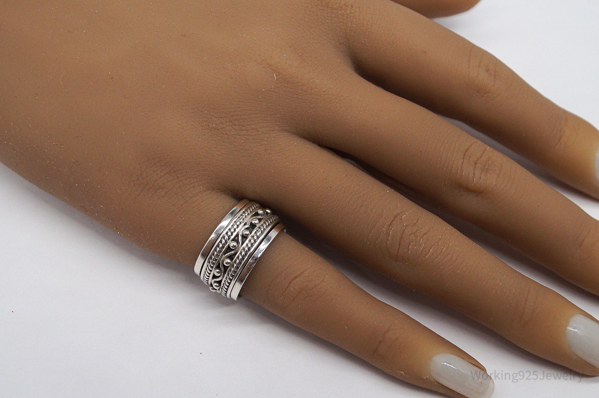 Vintage Designer GeoArt Sterling Silver Spinner Band Ring Size 6