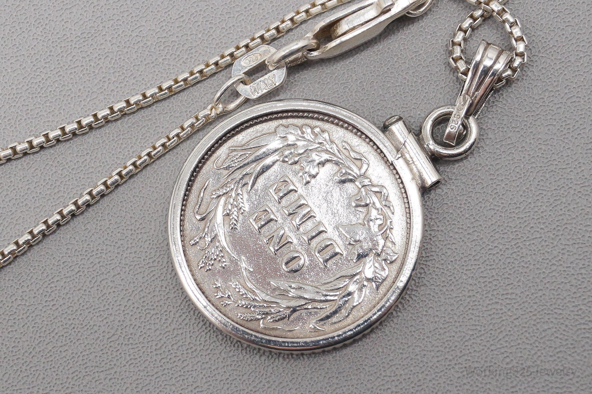 Antique Vintage 1897 Barber Dime Sterling Silver Chain Necklace - 16"