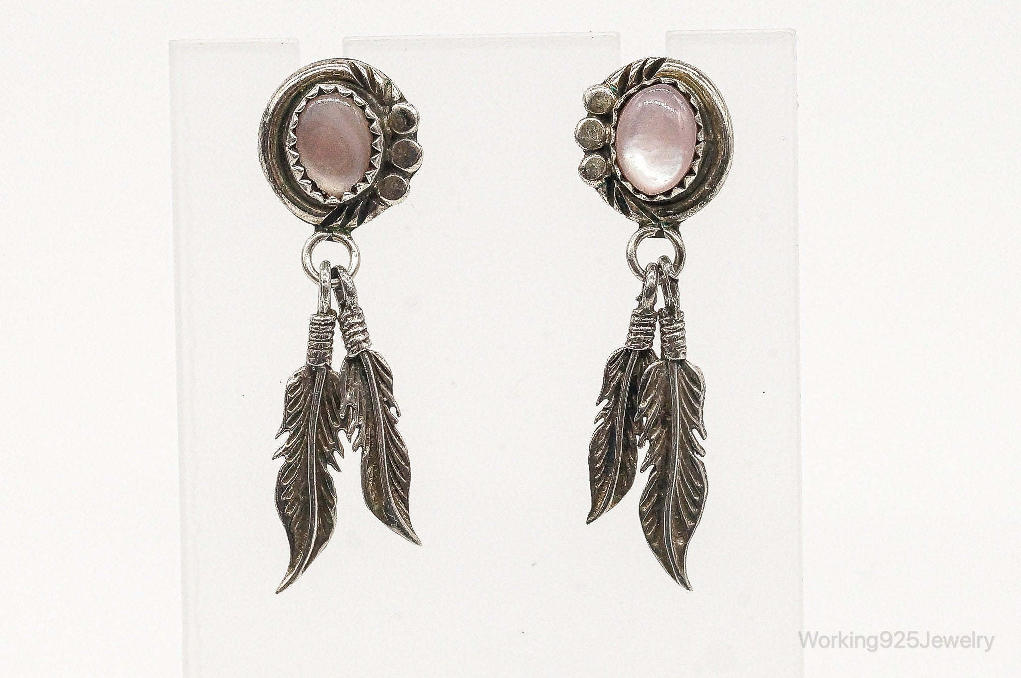 Vintage Native American Mother Of Pearl Sterling Silver Earrings