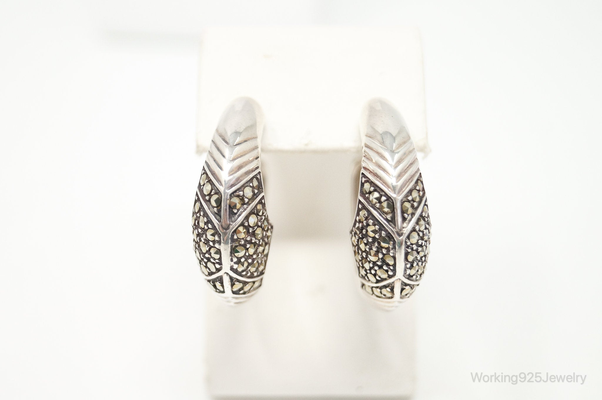 Vintage Marcasite Bali Inspired Sterling Silver Earrings