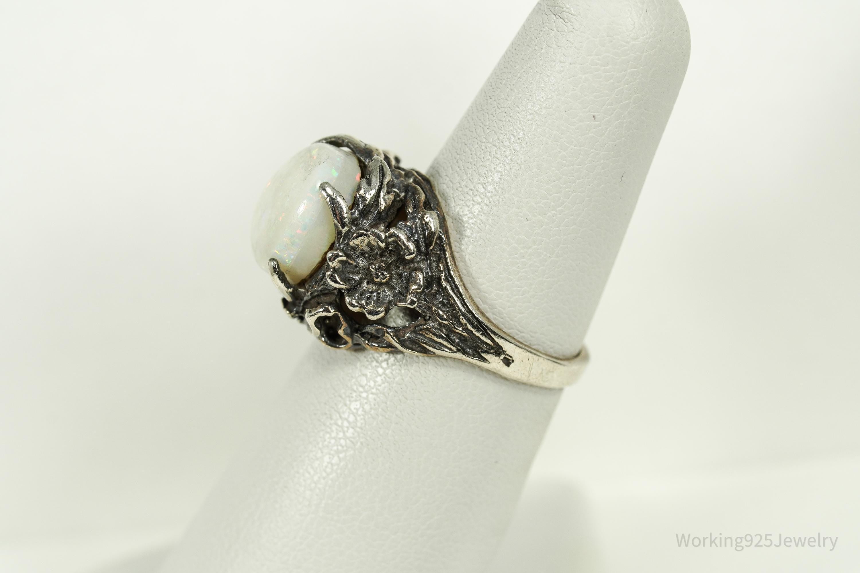 Vintage Opal Sterling Silver Ring - Size 6.25