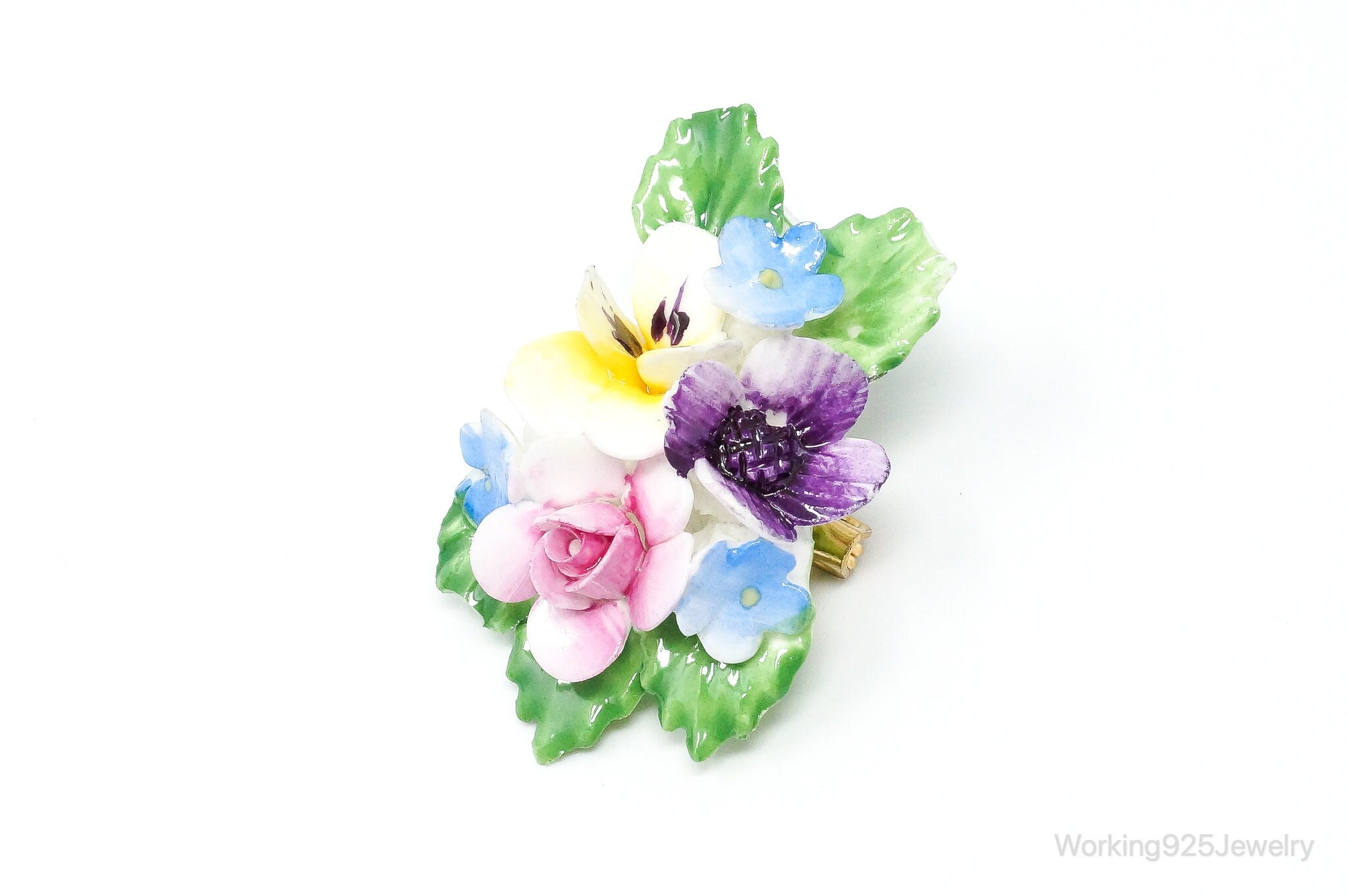 Vintage Porcelain Flowers Made In England Pin Brooch