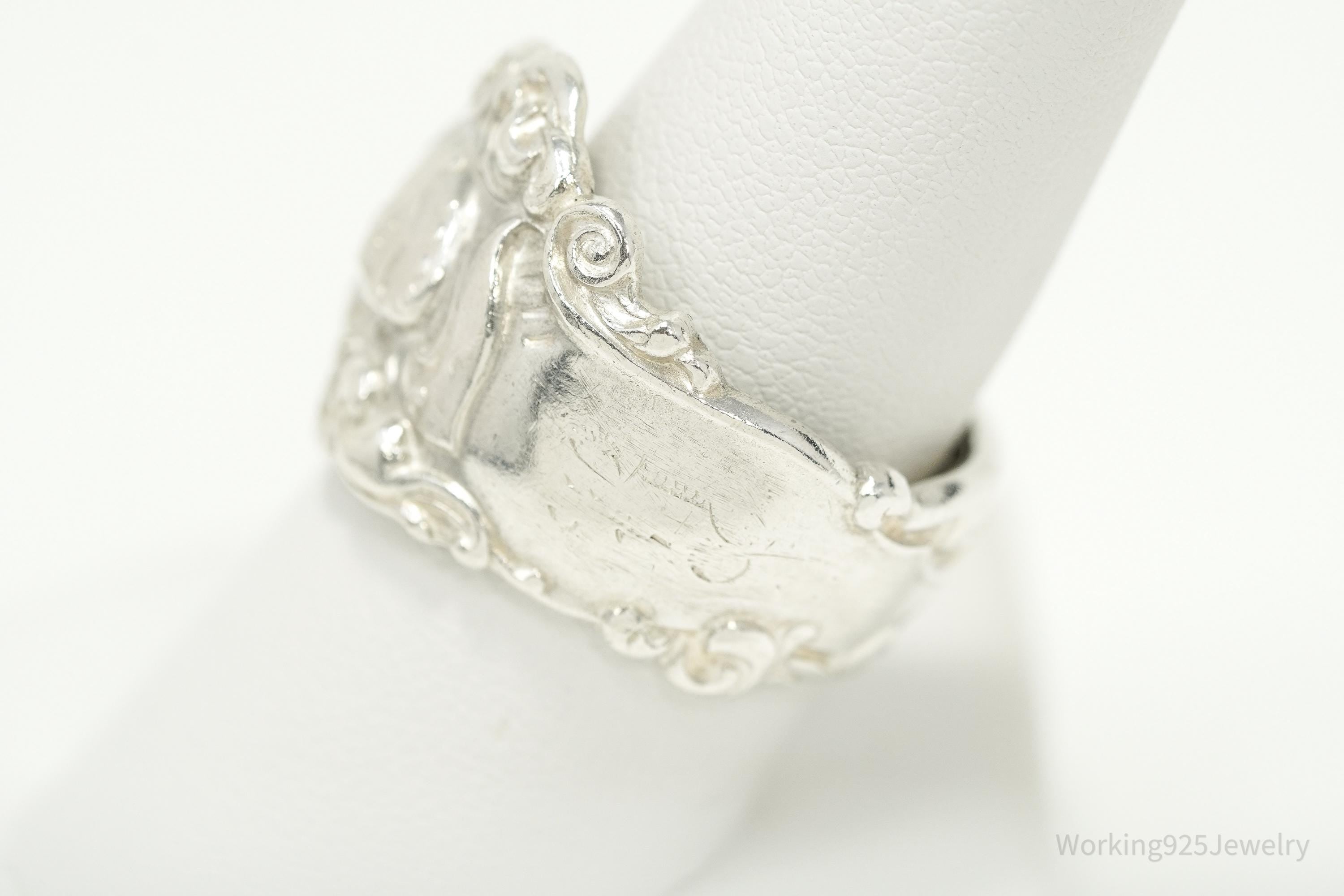 Antique Knight In Armor Sterling Silver Spoon Ring - Size 8