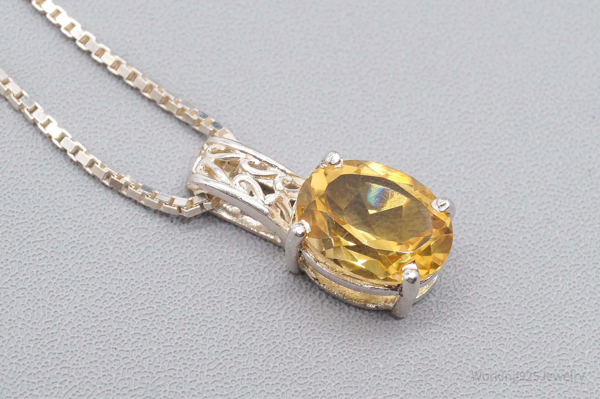 Vintage Large Citrine Sterling Silver Necklace 16"